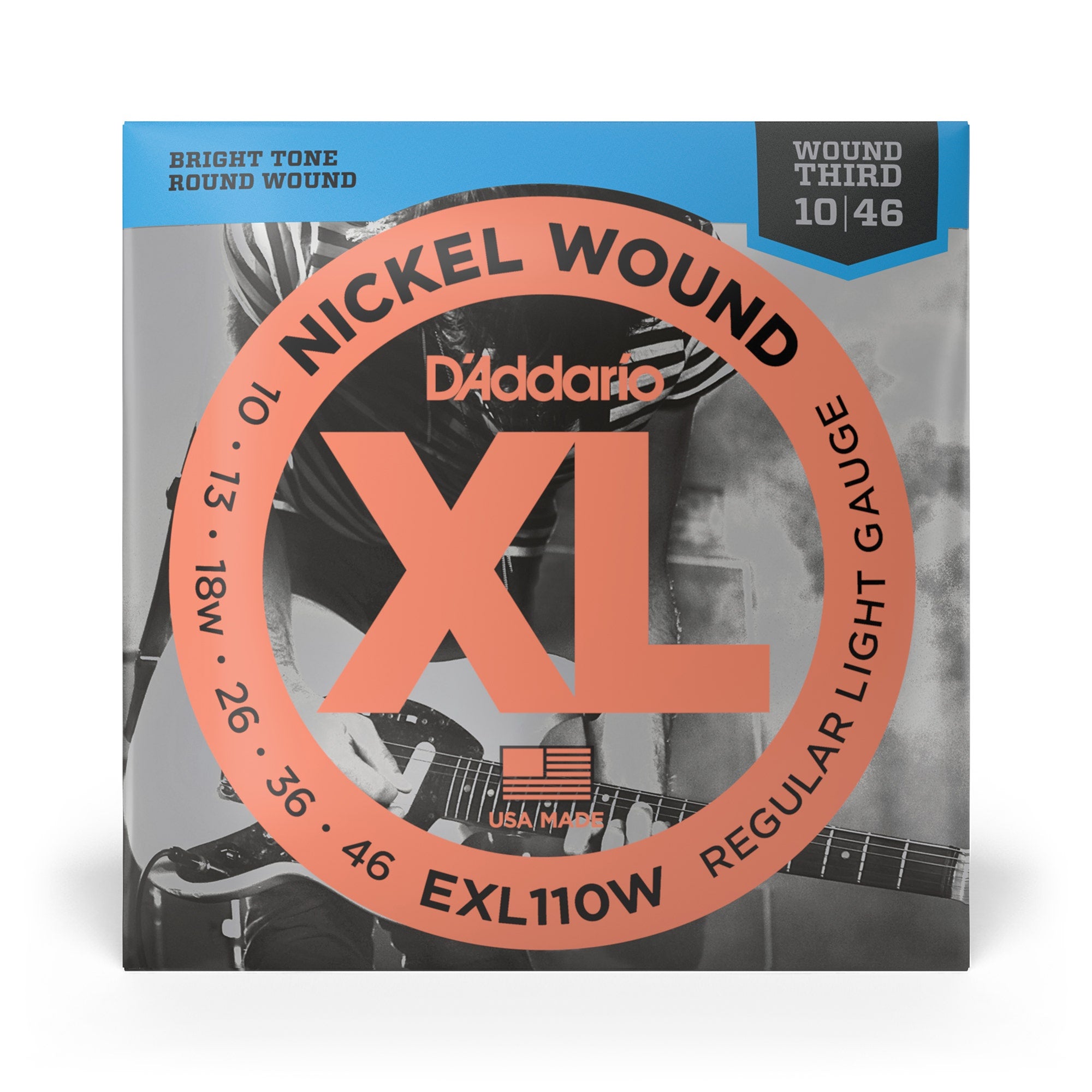 D'Addario EXL110W Nickel Wound Regular Light Wound 3rd Electric Guitar Strings (10-46)