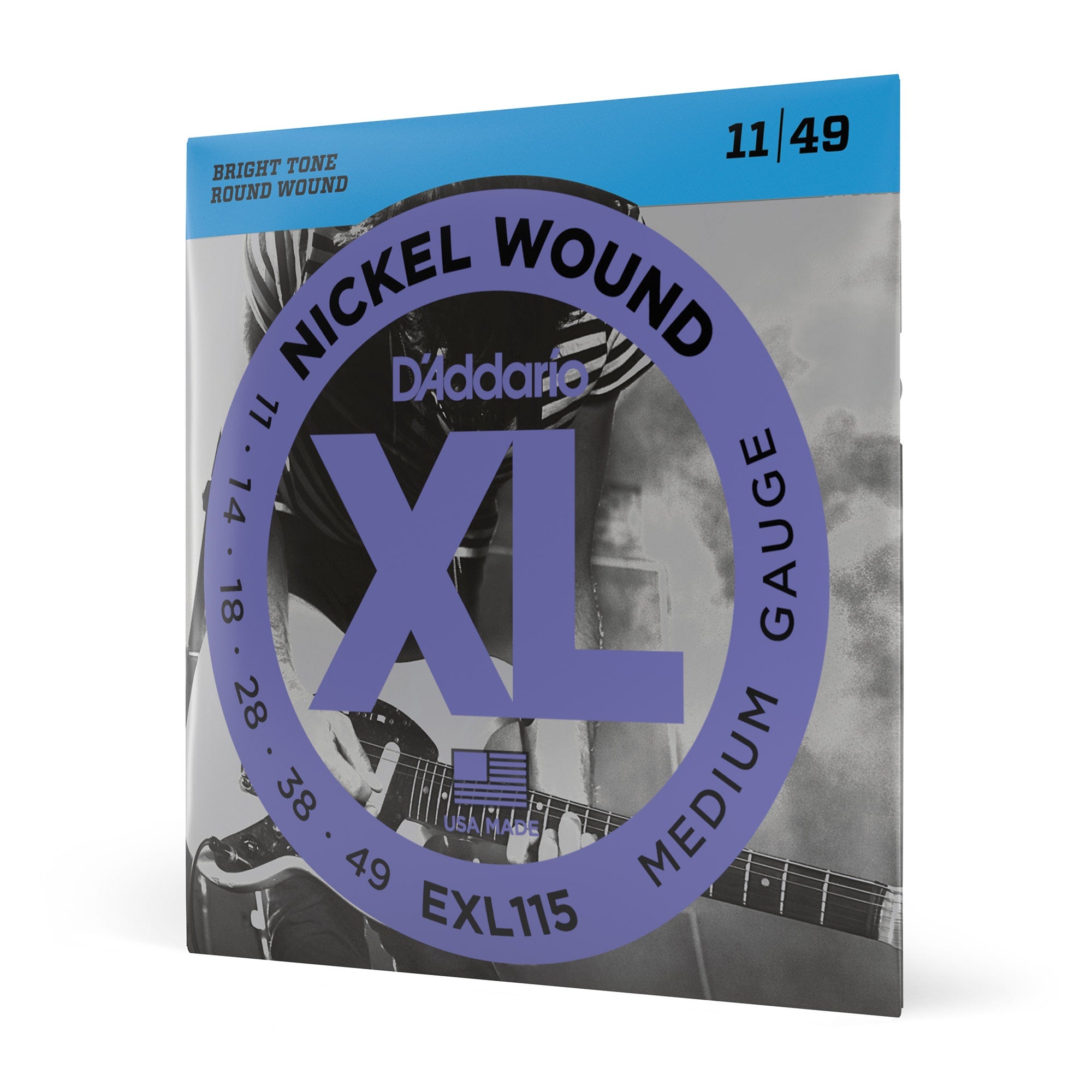 D'Addario EXL115 Nickel Wound Medium/Blues-Jazz Rock Electric Guitar Strings (11-49)