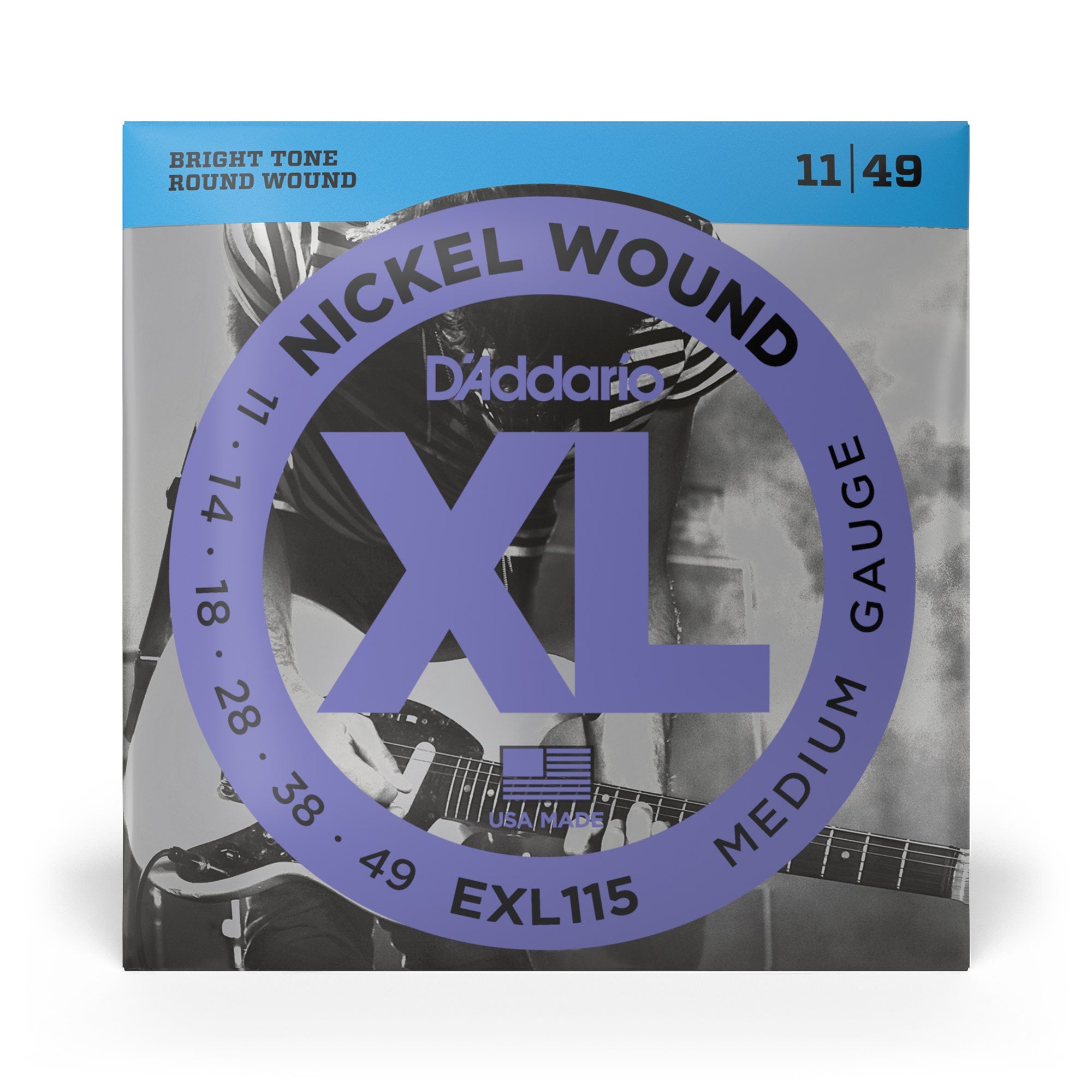 D'Addario EXL115 Nickel Wound Medium/Blues-Jazz Rock Electric Guitar Strings (11-49)