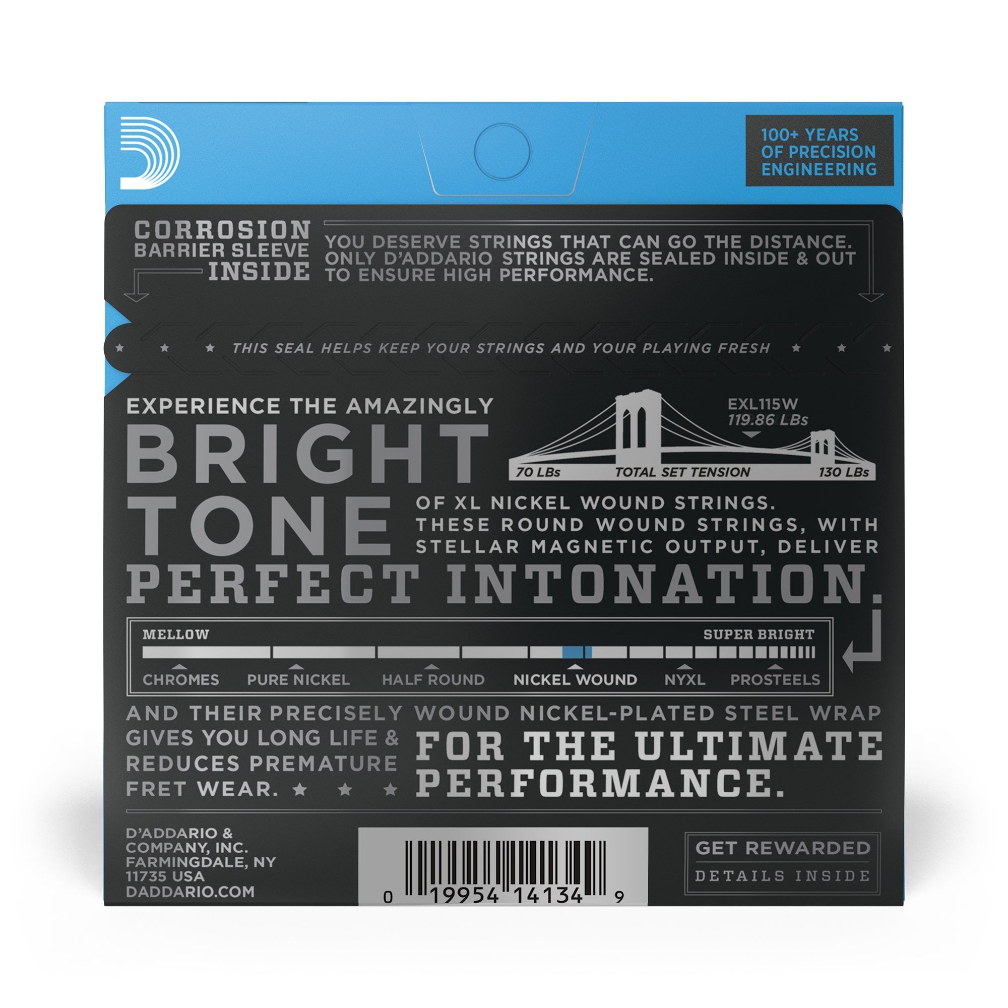 10 Sets of D'Addario EXL115W Nickel Wound Medium Blues/Jazz Rock Wound 11-49
