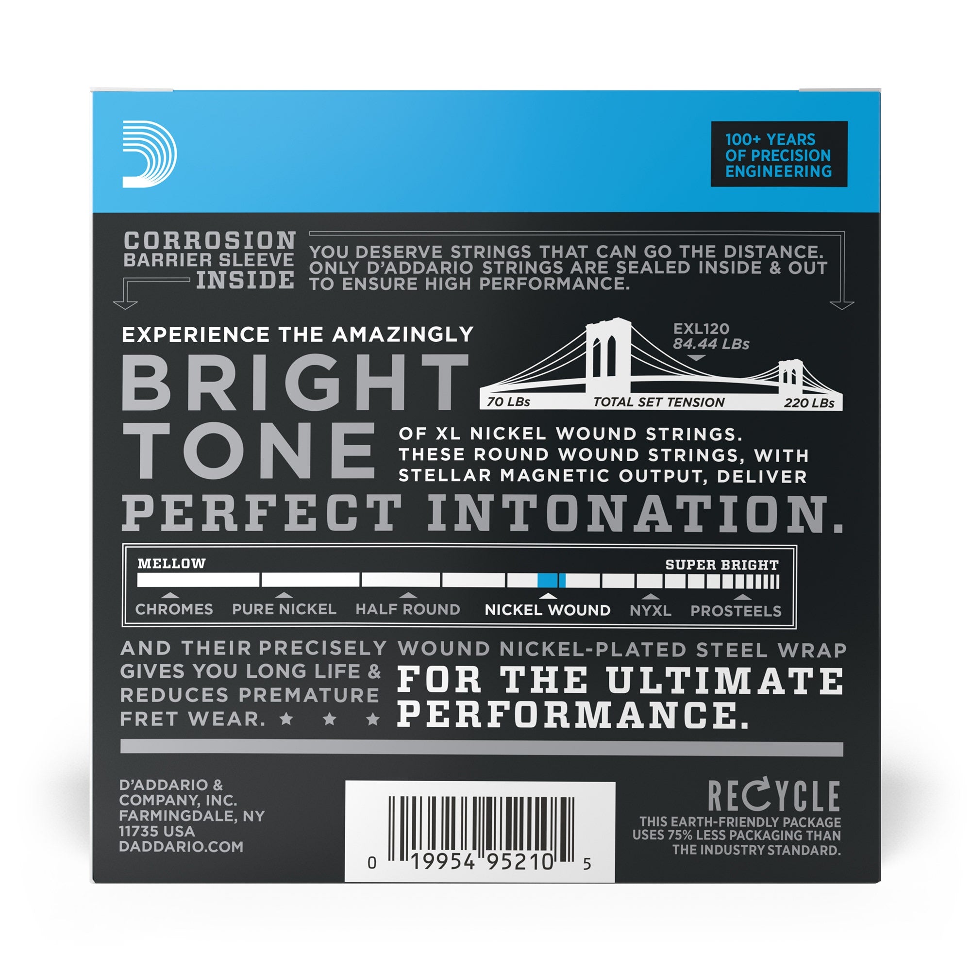 10 Sets of D'Addario EXL120 Nickel Wound Super Light Electric Guitar Strings Pack (9-42)