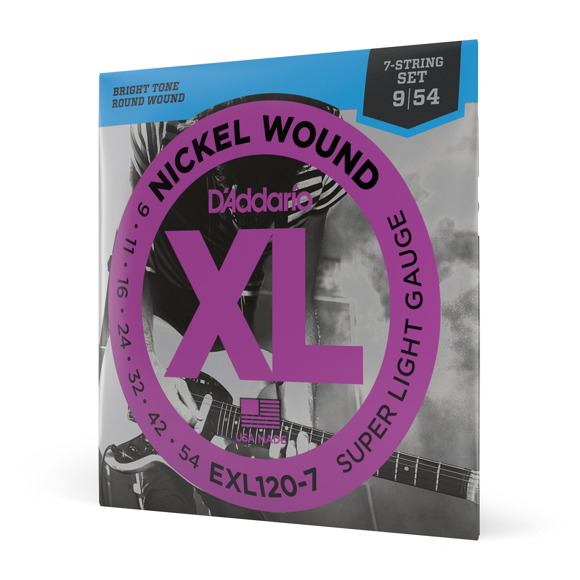 D'Addario EXL120-7 Nickel Wound 7-String Electric Guitar Strings, Super Light (9-54)