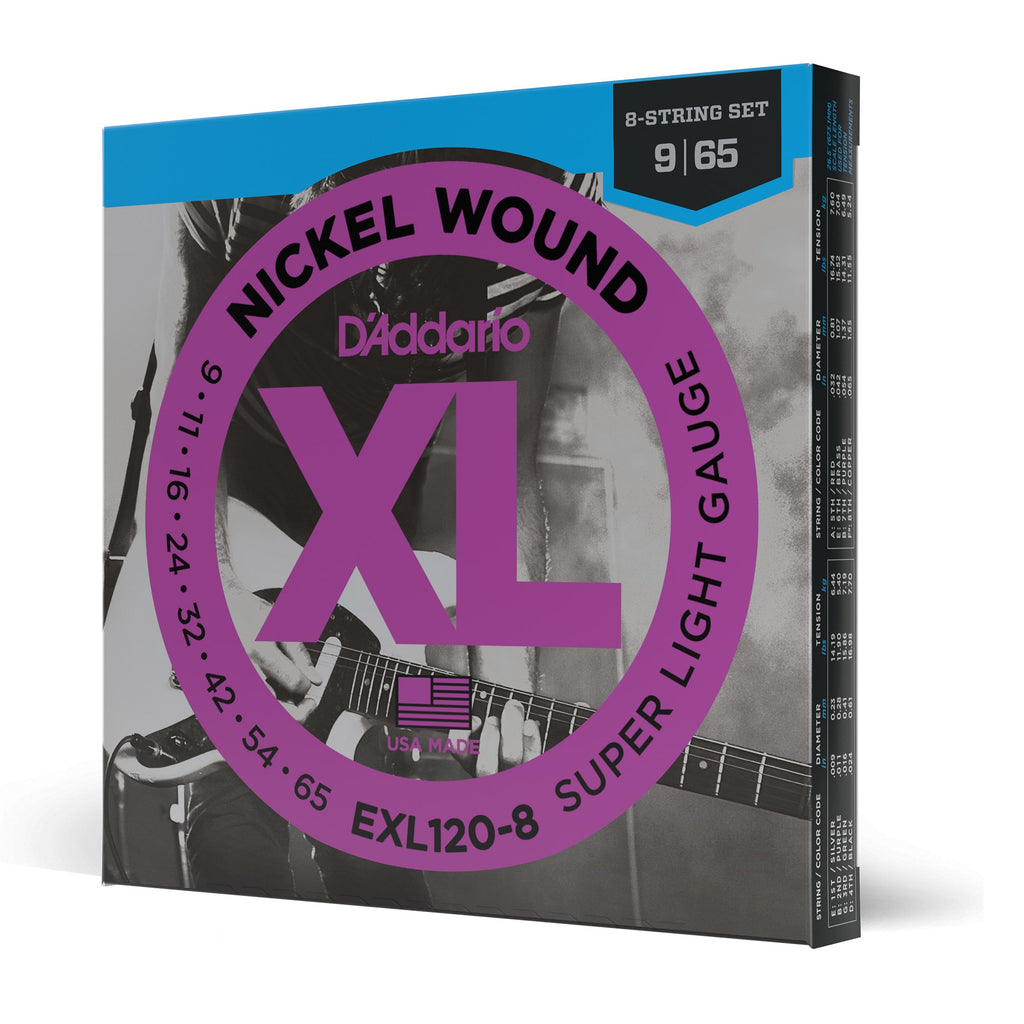 D'Addario EXL120-8 Nickel Wound 8-String Super Light Electric Guitar Strings (9-65)