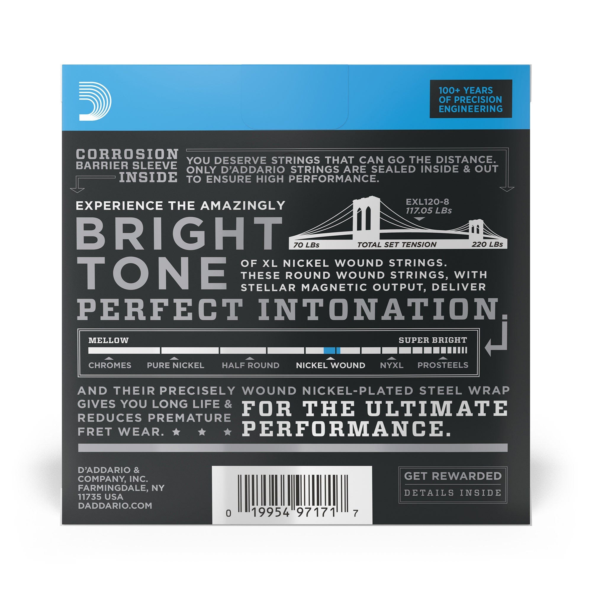 D'Addario EXL120-8 Nickel Wound 8-String Super Light Electric Guitar Strings (9-65)