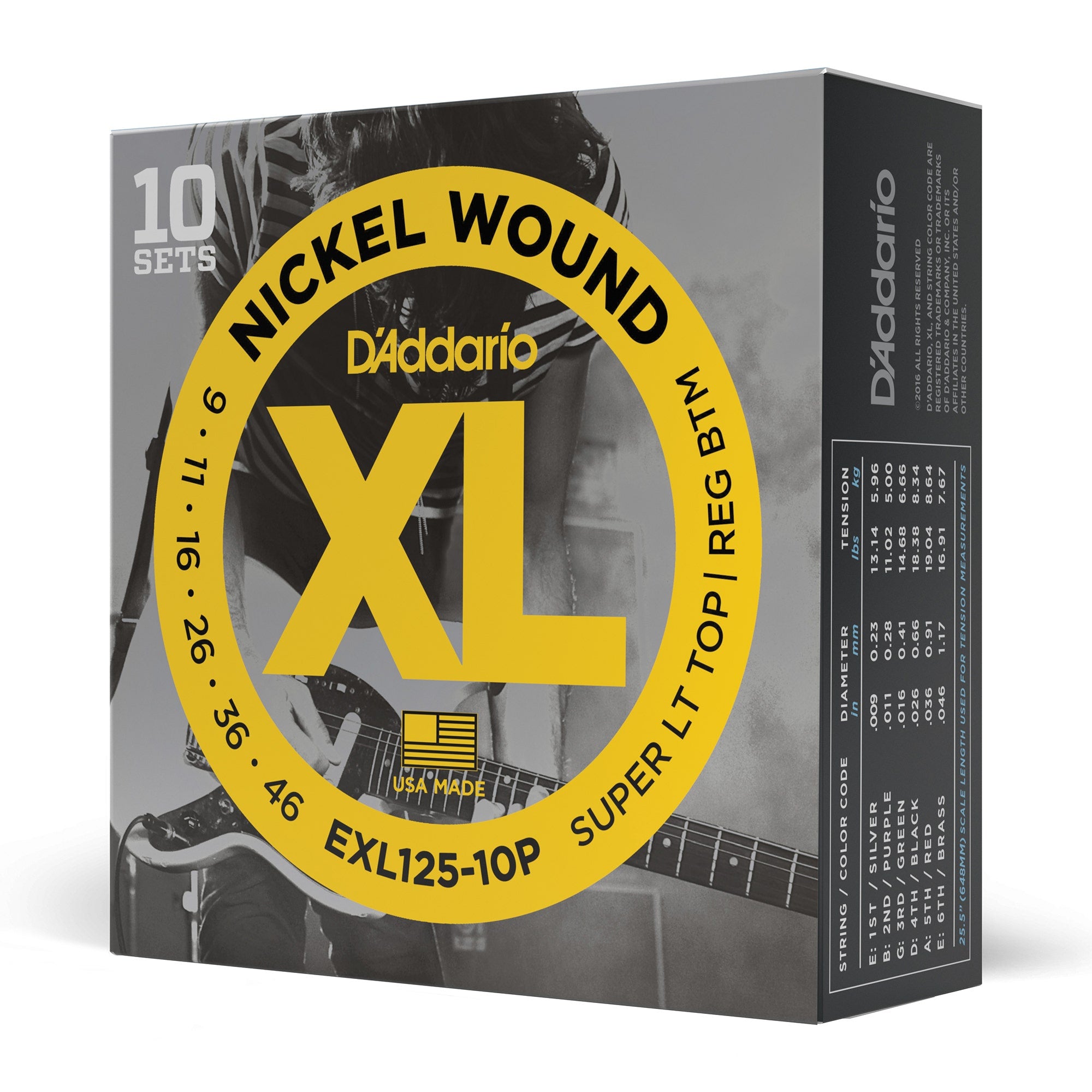 10 Sets of D'Addario EXL125 Light Top Regular Bottom Electric Guitar Strings (9-46)