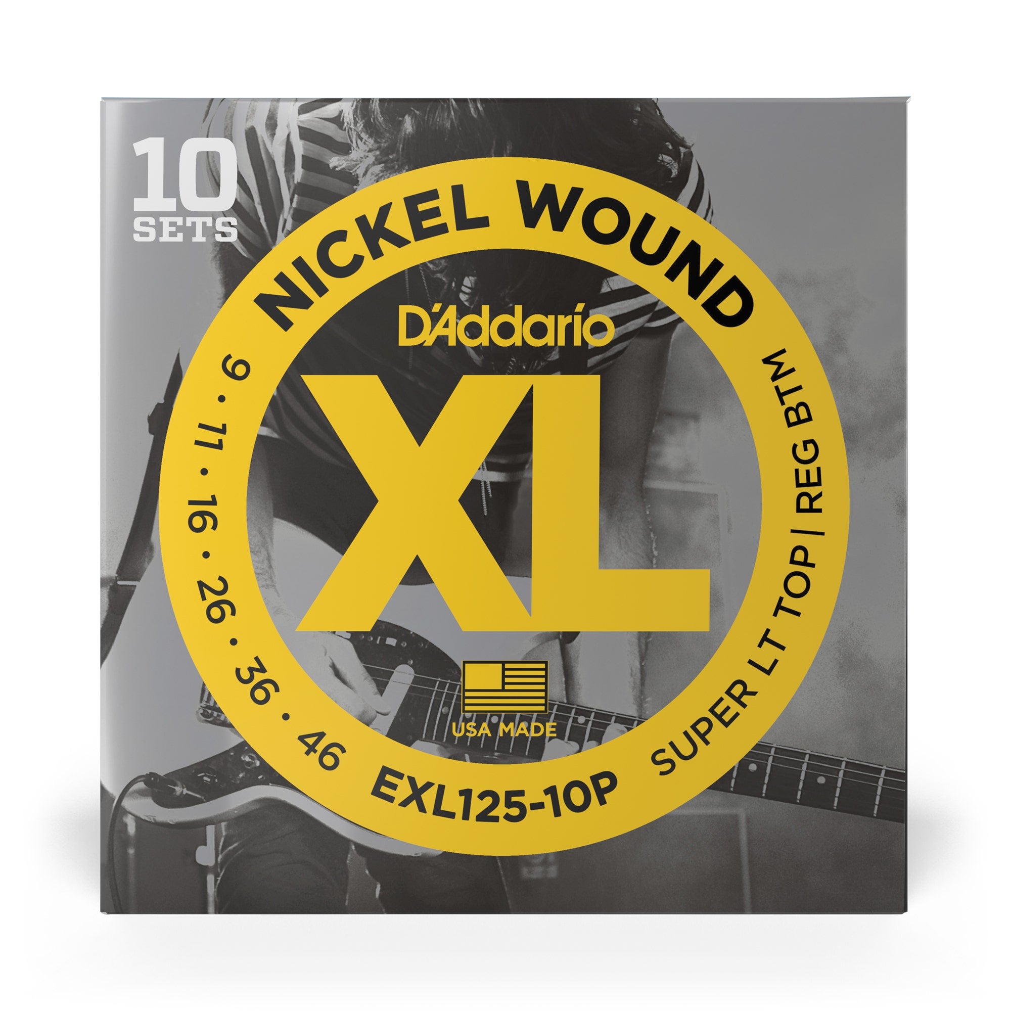 10 Sets of D'Addario EXL125 Light Top Regular Bottom Electric Guitar Strings (9-46)