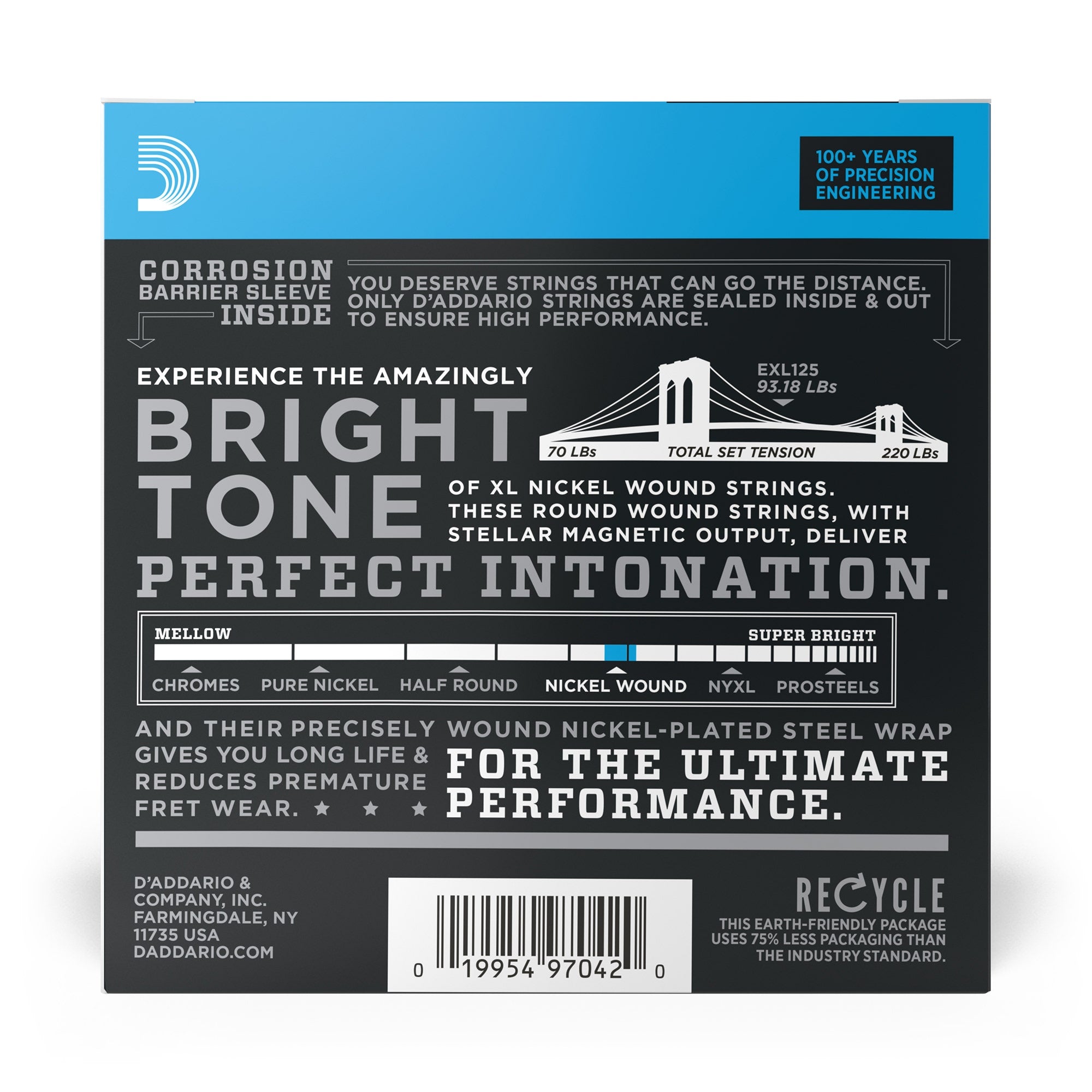 10 Sets of D'Addario EXL125 Light Top Regular Bottom Electric Guitar Strings (9-46)