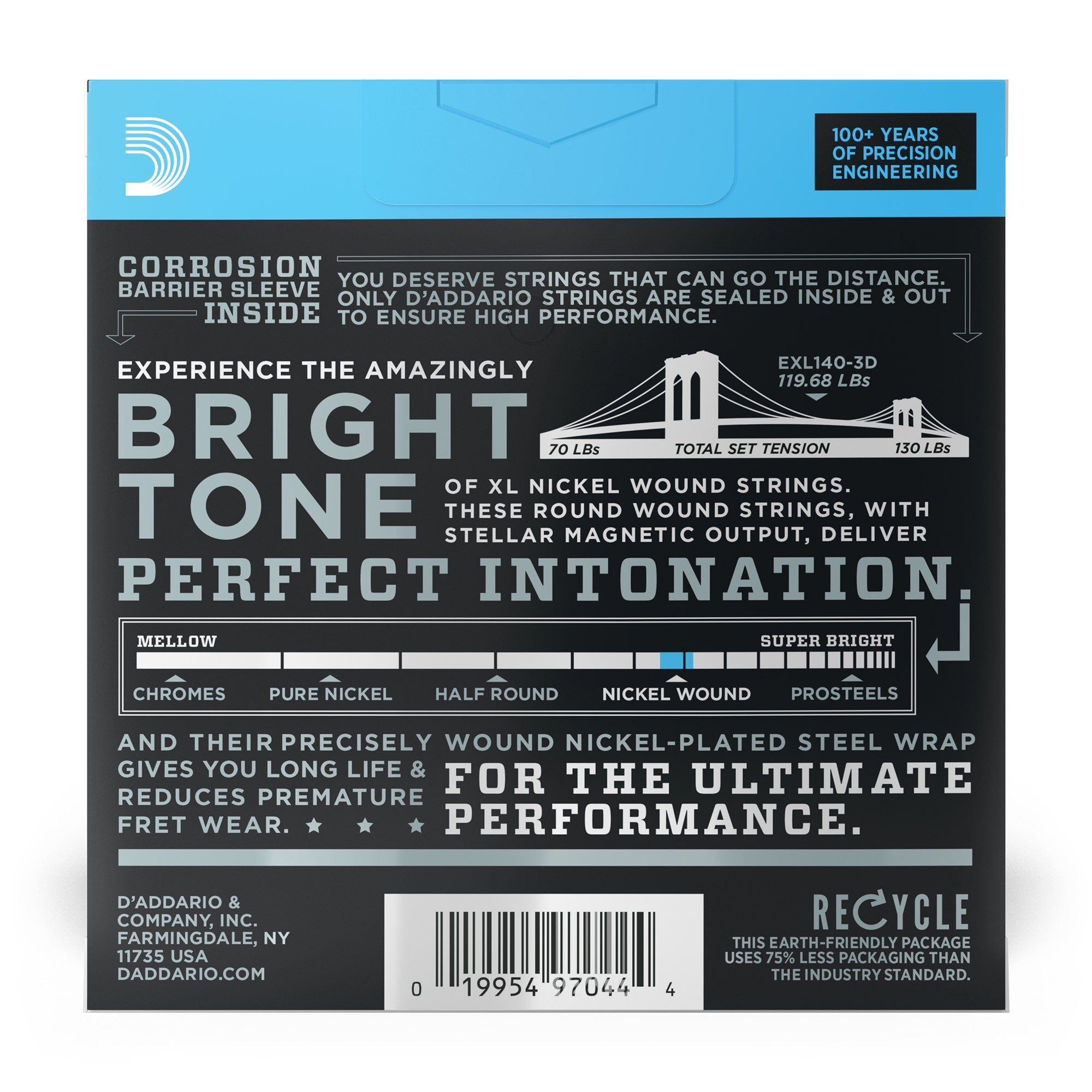 3 Sets of D'Addario EXL140 Nickel Wound Light Top/Heavy Bottom Electric Guitar Strings (10-52)