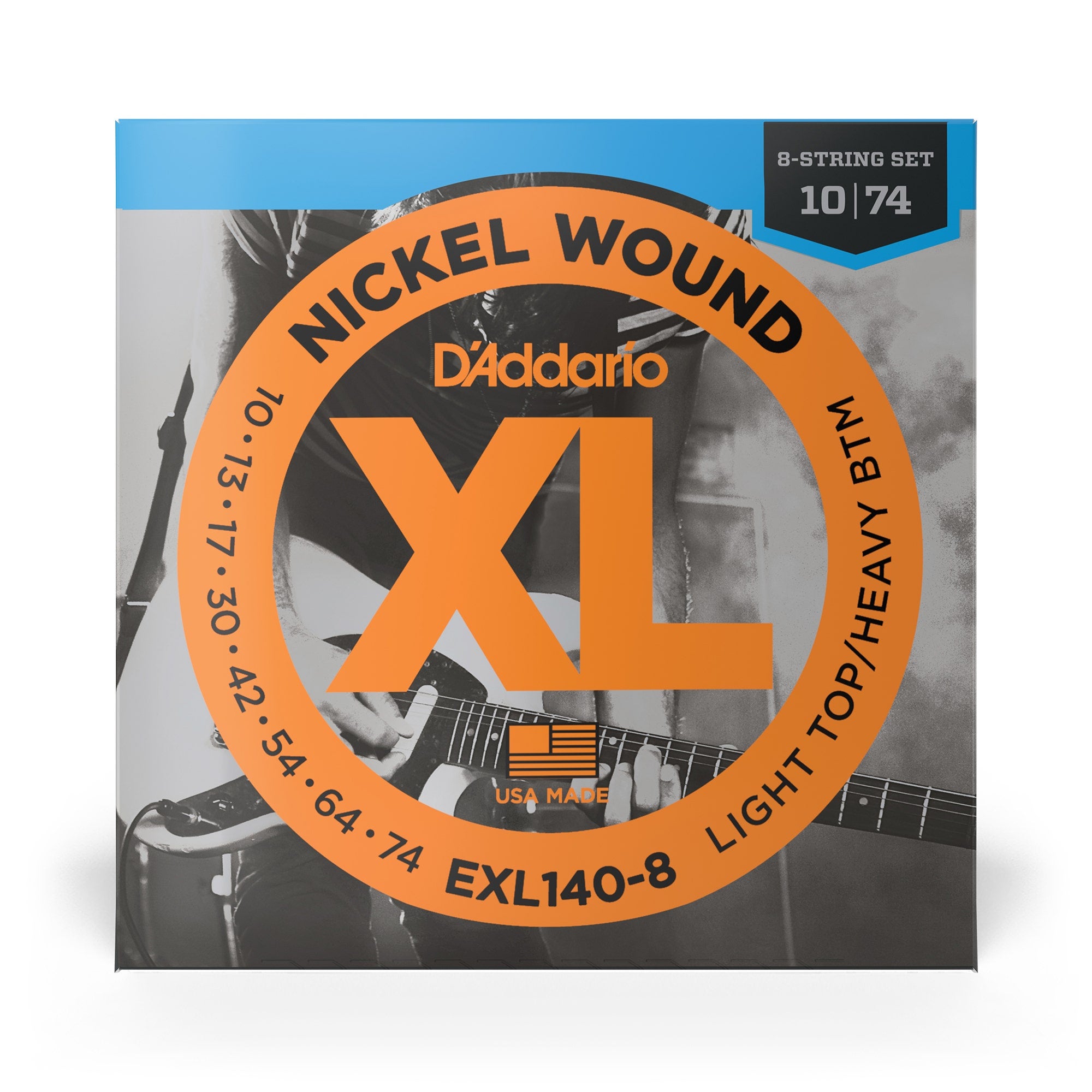 D'Addario EXL140-8 Nickel Wound 8-String Light Top/Heavy Bottom Electric Guitar Strings (10-74)
