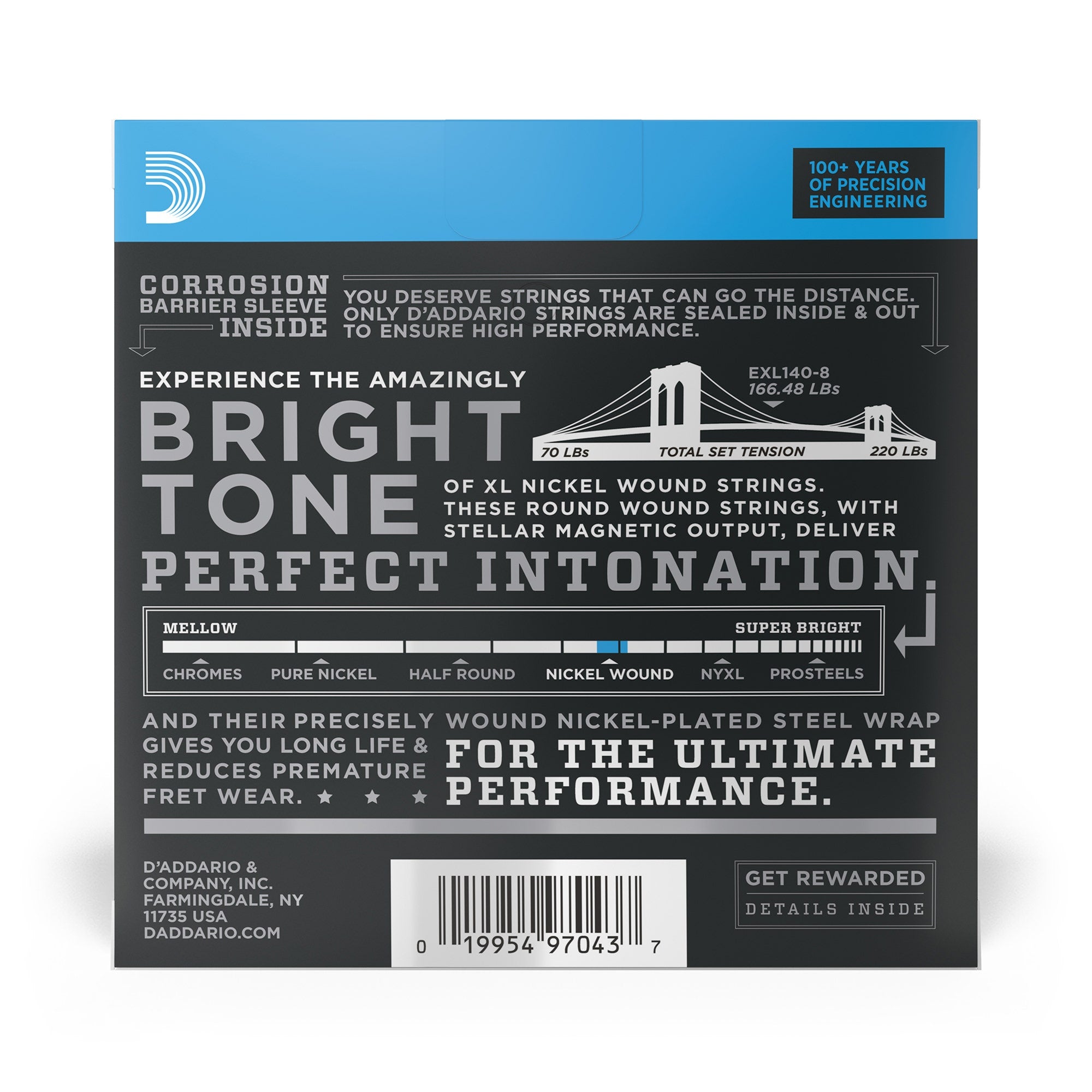 D'Addario EXL140-8 Nickel Wound 8-String Light Top/Heavy Bottom Electric Guitar Strings (10-74)