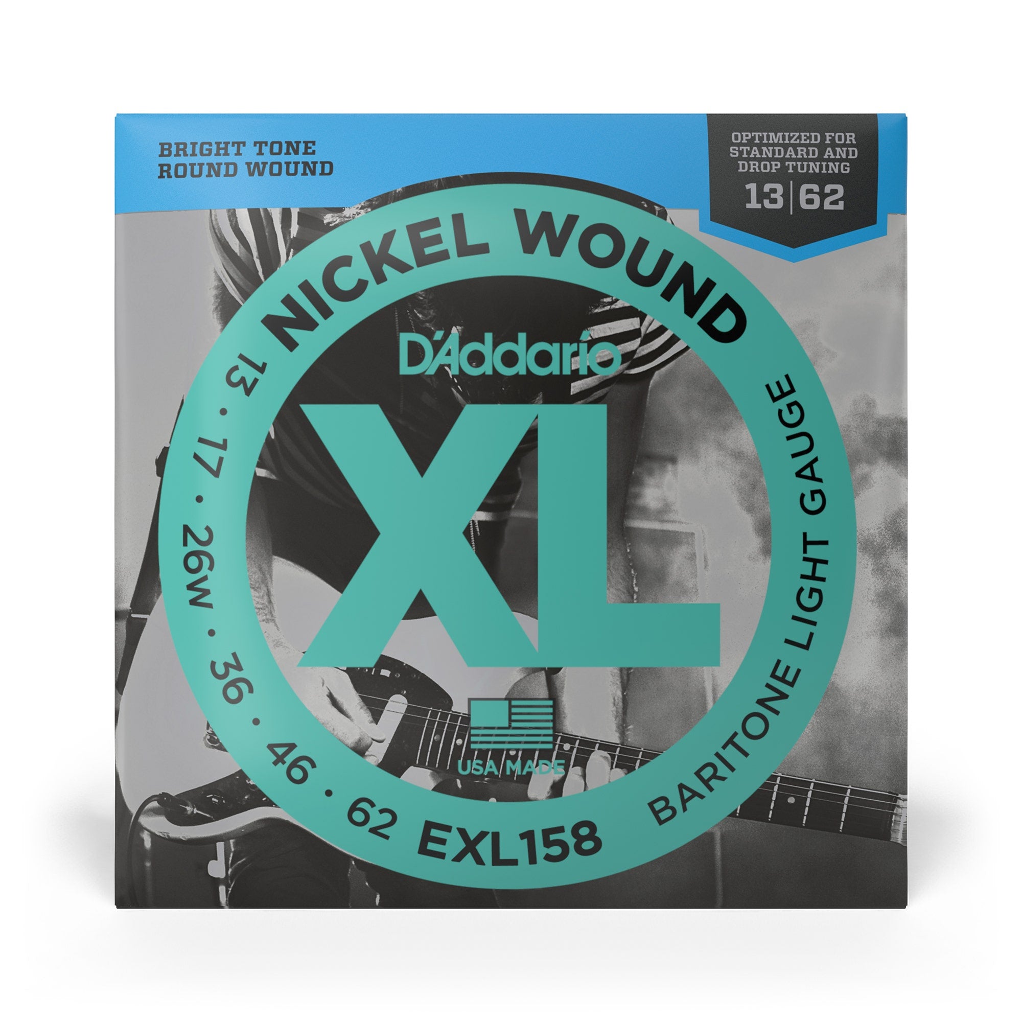 D'Addario EXL158 Electric Guitar Strings, Nickel Wound, Baritone Light (13-62)