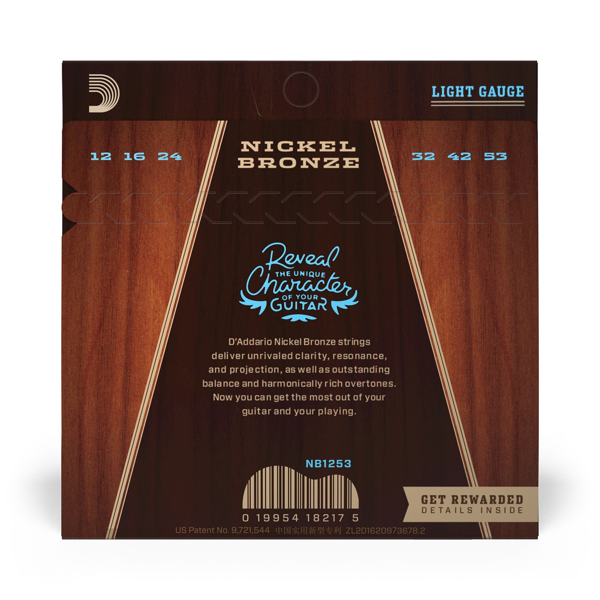D'Addario NB1253 Nickel Bronze Light Acoustic Guitar Strings (12-53)