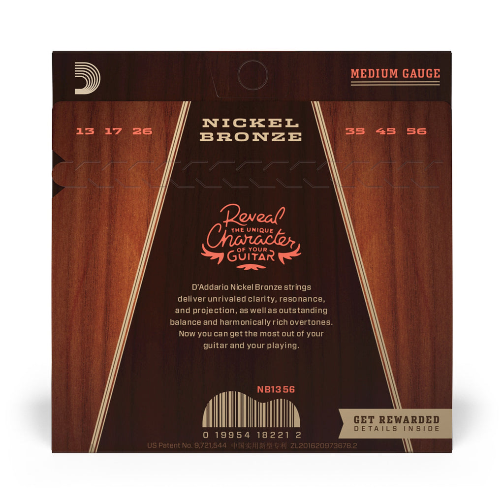 D'Addario NB1356 Nickel Bronze Medium Acoustic Guitar Strings (13-56)