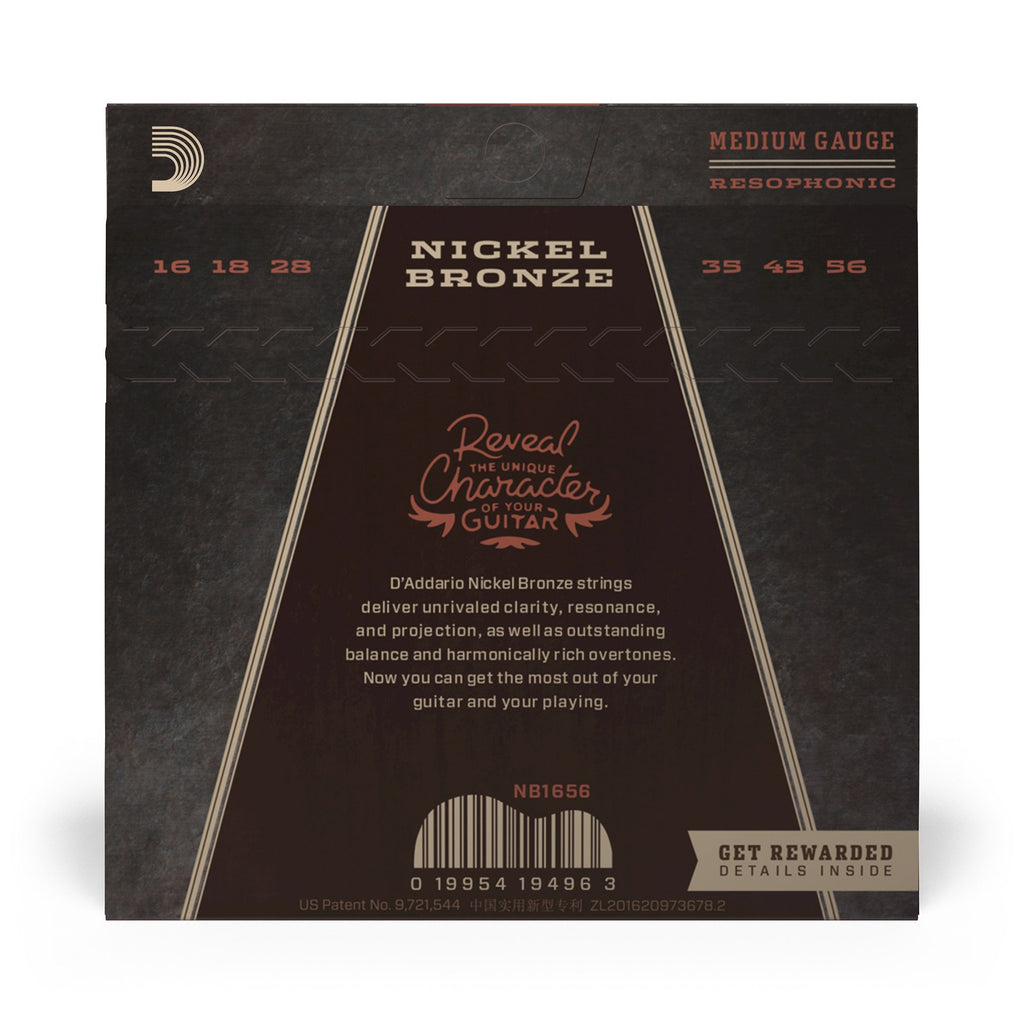 D'Addario NB1656 Nickel Bronze Resophonic Acoustic Guitar Strings (16-56)