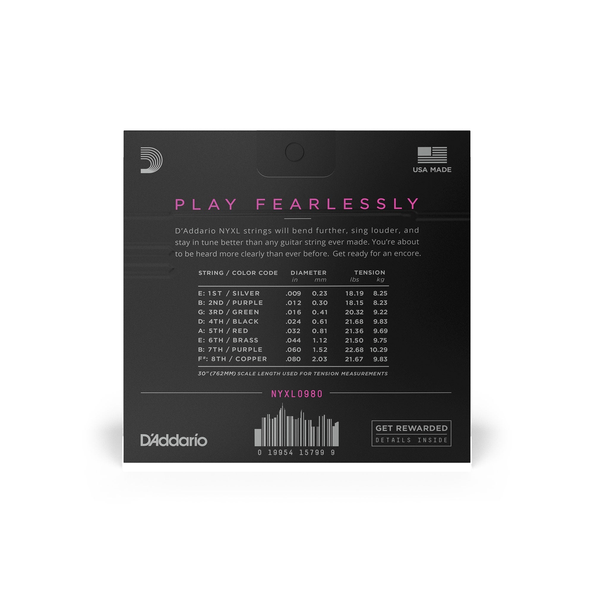 D'Addario NYXL 0980 Nickel Wound 8-String Super Light Electric Guitar Strings (9-80)