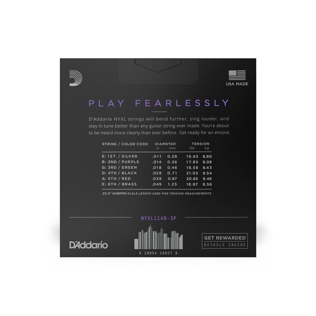 3 Sets of D'Addario NYXL 1149 Nickel Wound Medium Electric Guitar Strings (11-49)