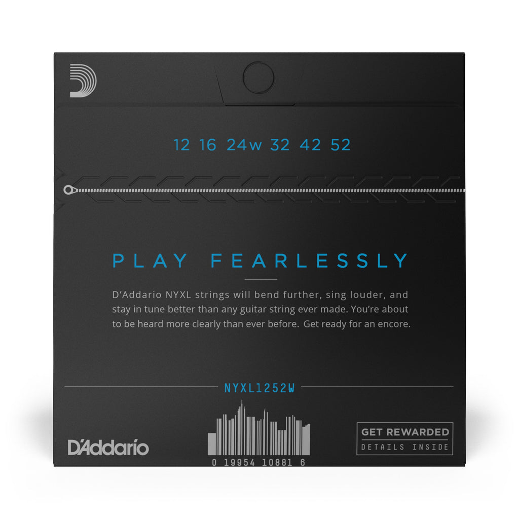 D'Addario NYXL 1252W Nickel Wound Light Wound 3rd/G-String Electric Guitar Strings (12-52)