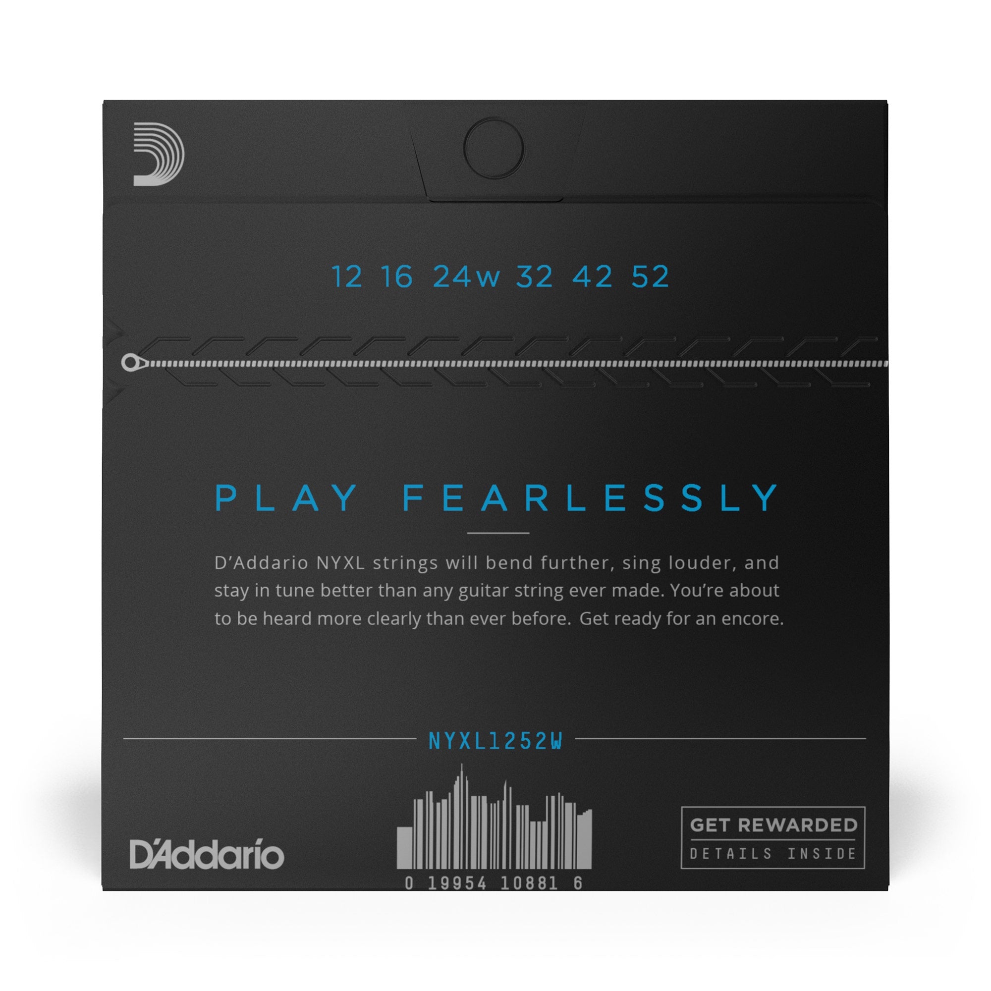 D'Addario NYXL 1252W Nickel Wound Light Wound 3rd/G-String Electric Guitar Strings (12-52)