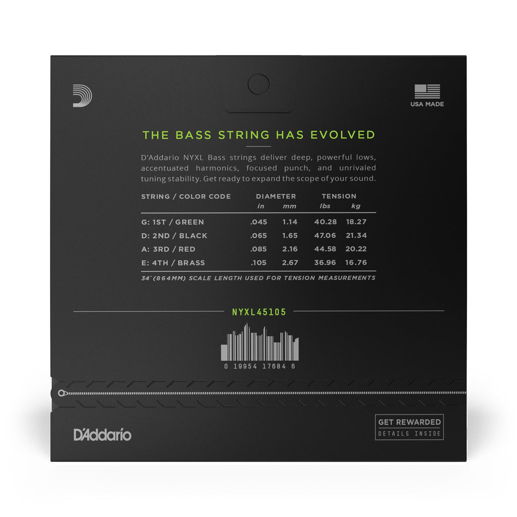 D'Addario NYXL 45105 Long Scale Light Top Medium Bottom Bass Strings (45-105)