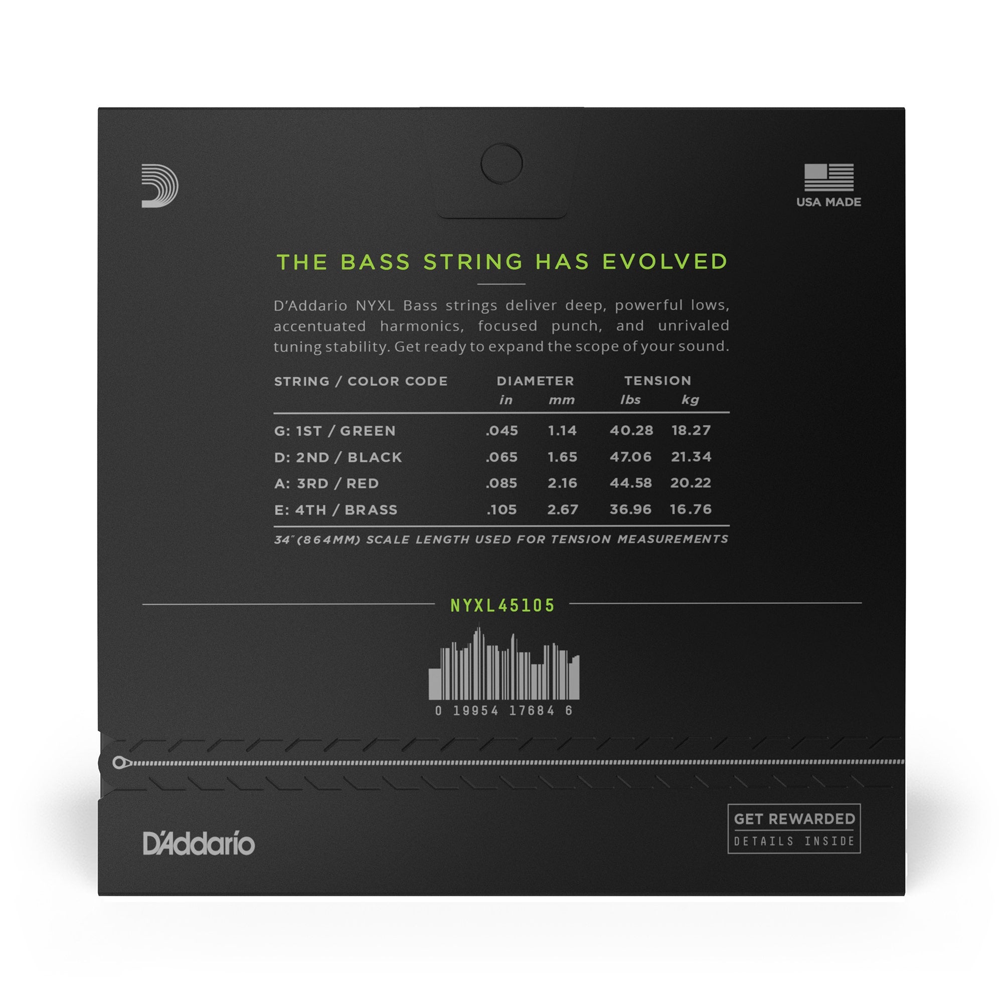 D'Addario NYXL 45105 Long Scale Light Top Medium Bottom Bass Strings (45-105)