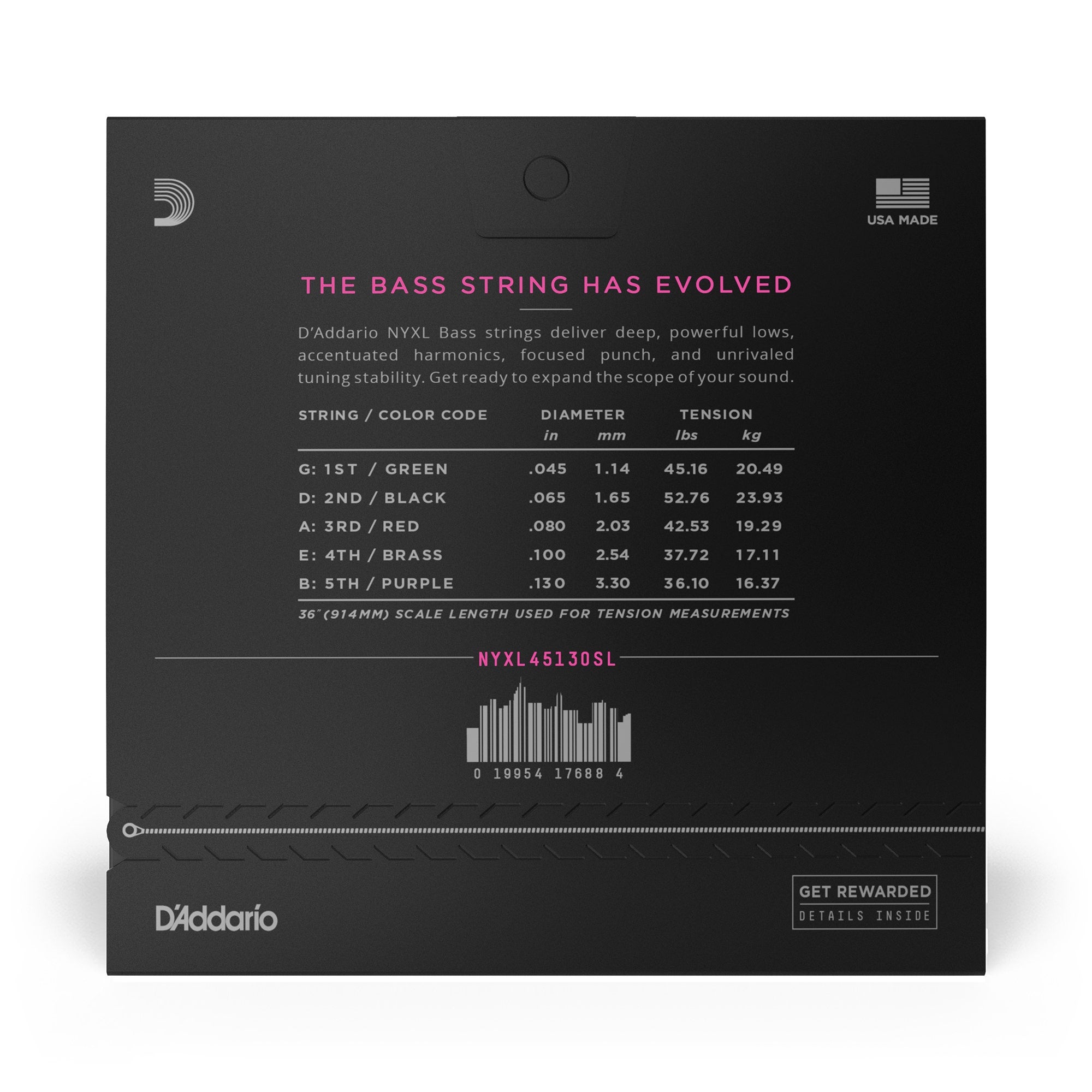 D'Addario NYXL 45130SL Super Long Scale Regular Light 5-String Bass Strings (45-130)