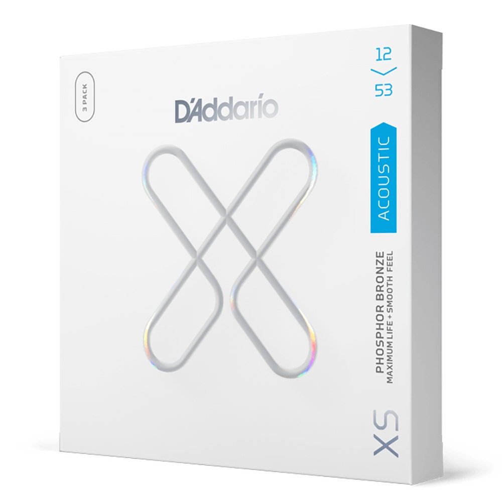 D'Addario XSAPB1253-3P 3-Pack Phosphor Bronze Coated Acoustic Guitar Strings, 12-53