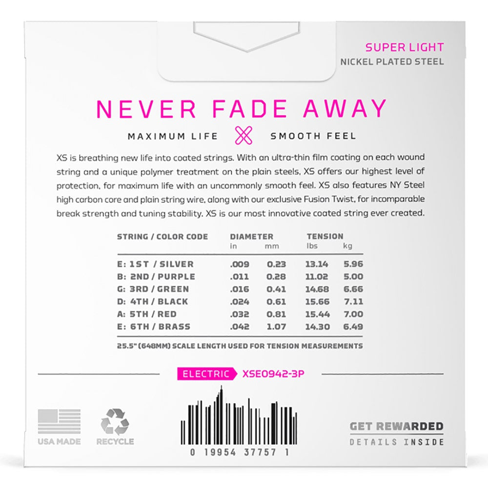 D'Addario XSE0942-3P 3-Pack Nickel-Plated-Steel Coated Electric Guitar Strings, 9-42