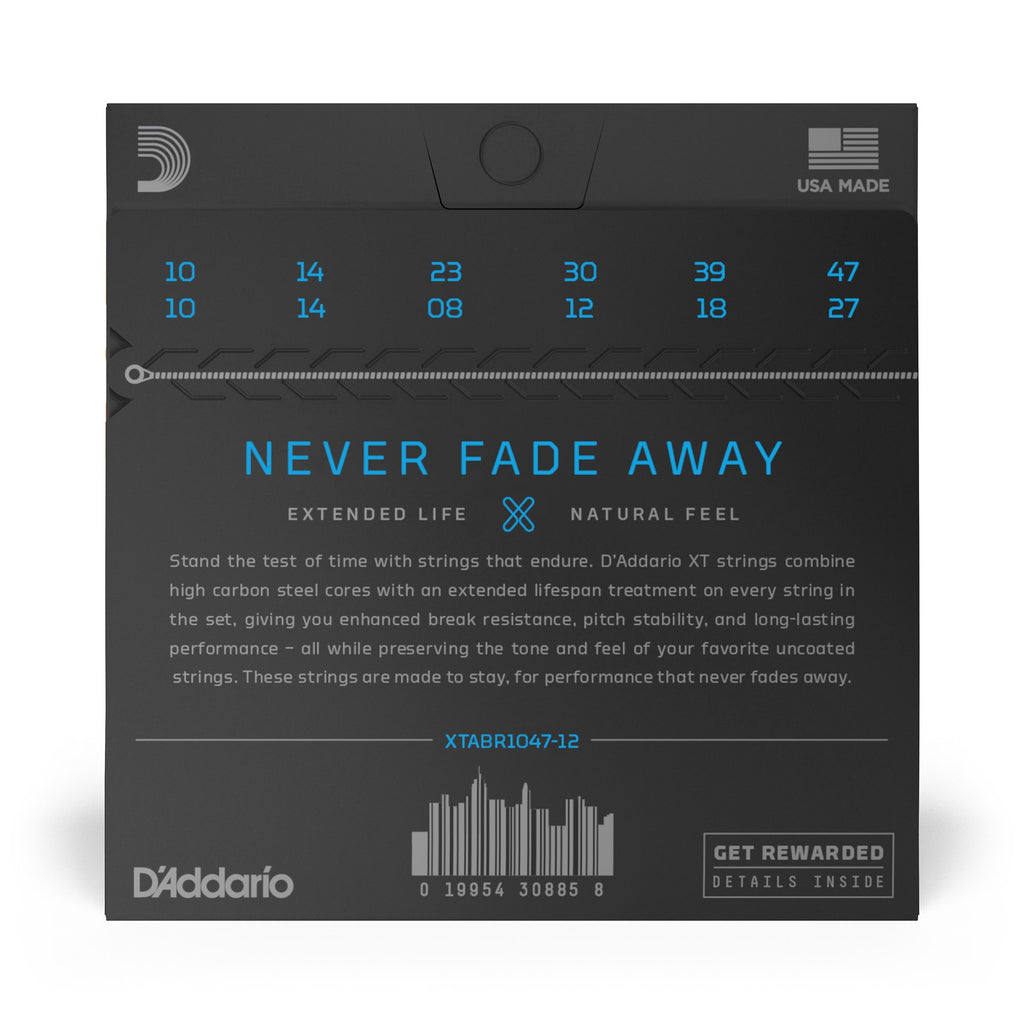 D'Addario XTABR1047-12 XT Series 12-String Acoustic Guitar Strings, 80/20 Bronze, 10-47