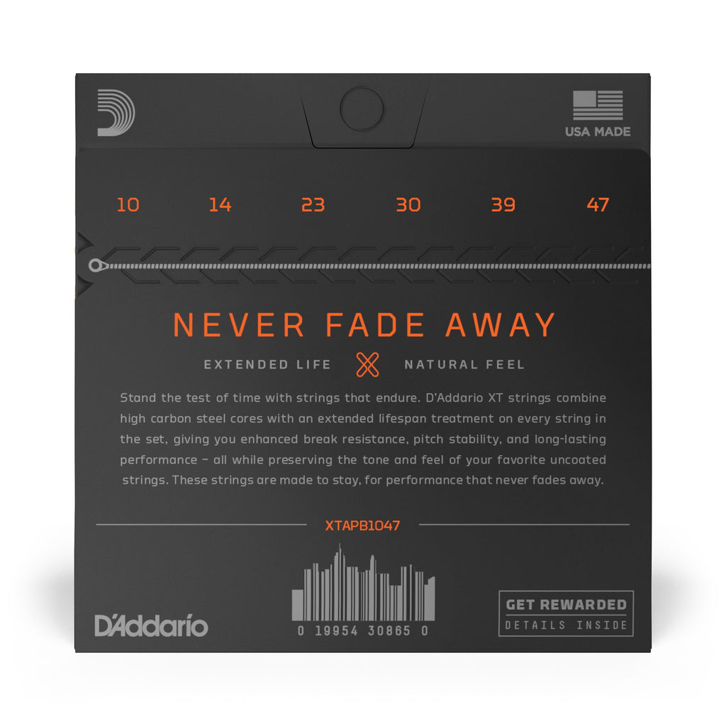 D'Addario XTAPB1047 XT Series Acoustic Guitar Strings, Phosphor Bronze, 10-47