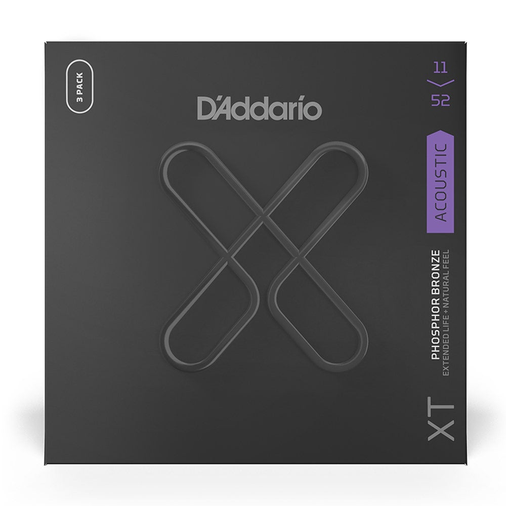 D'Addario XTAPB1152-3P 3-Pack Phosphor Bronze Coated Acoustic Guitar Strings, 11-52