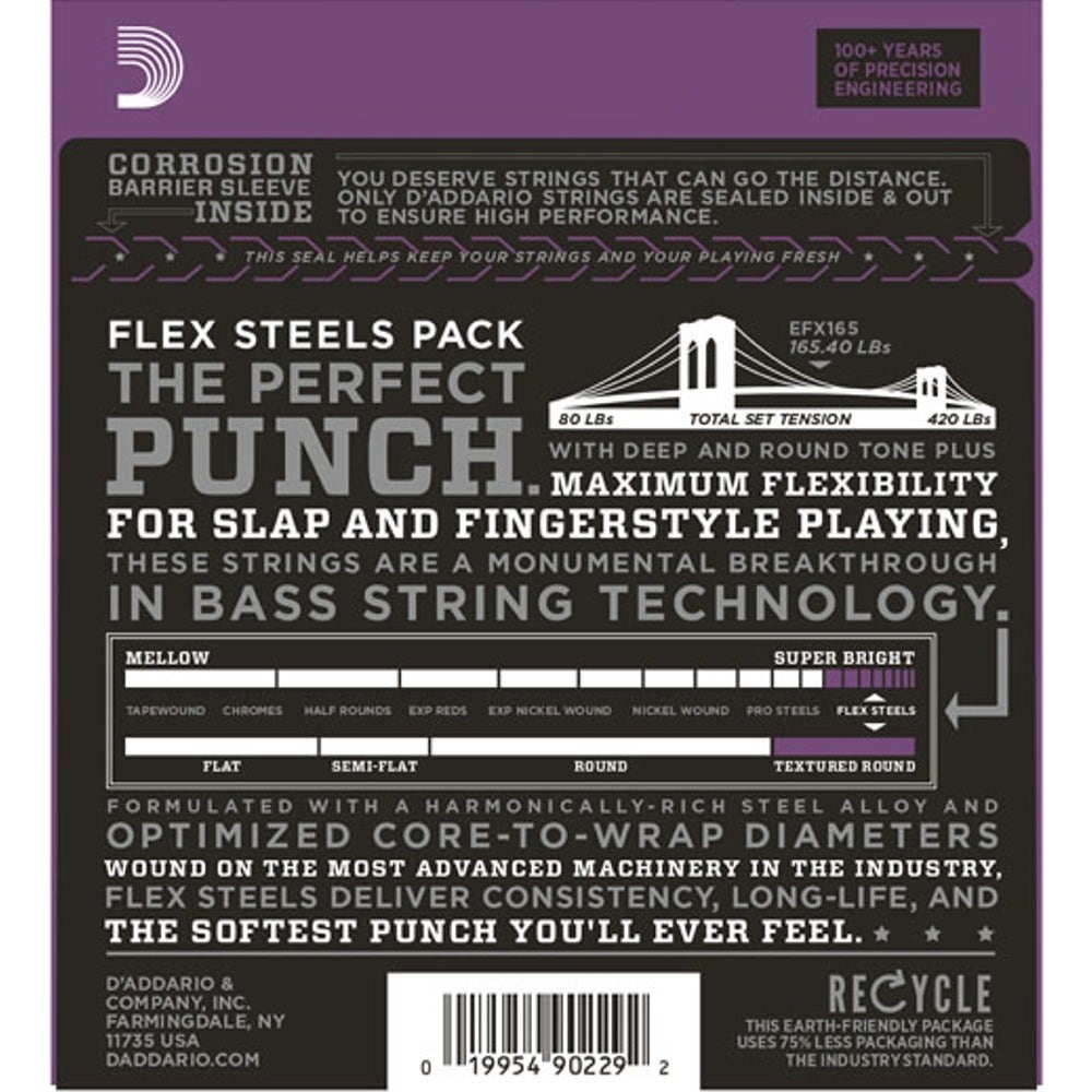 D'Addario EFX165 FlexSteels Custom Light Long Scale Electric Bass Strings 45-105
