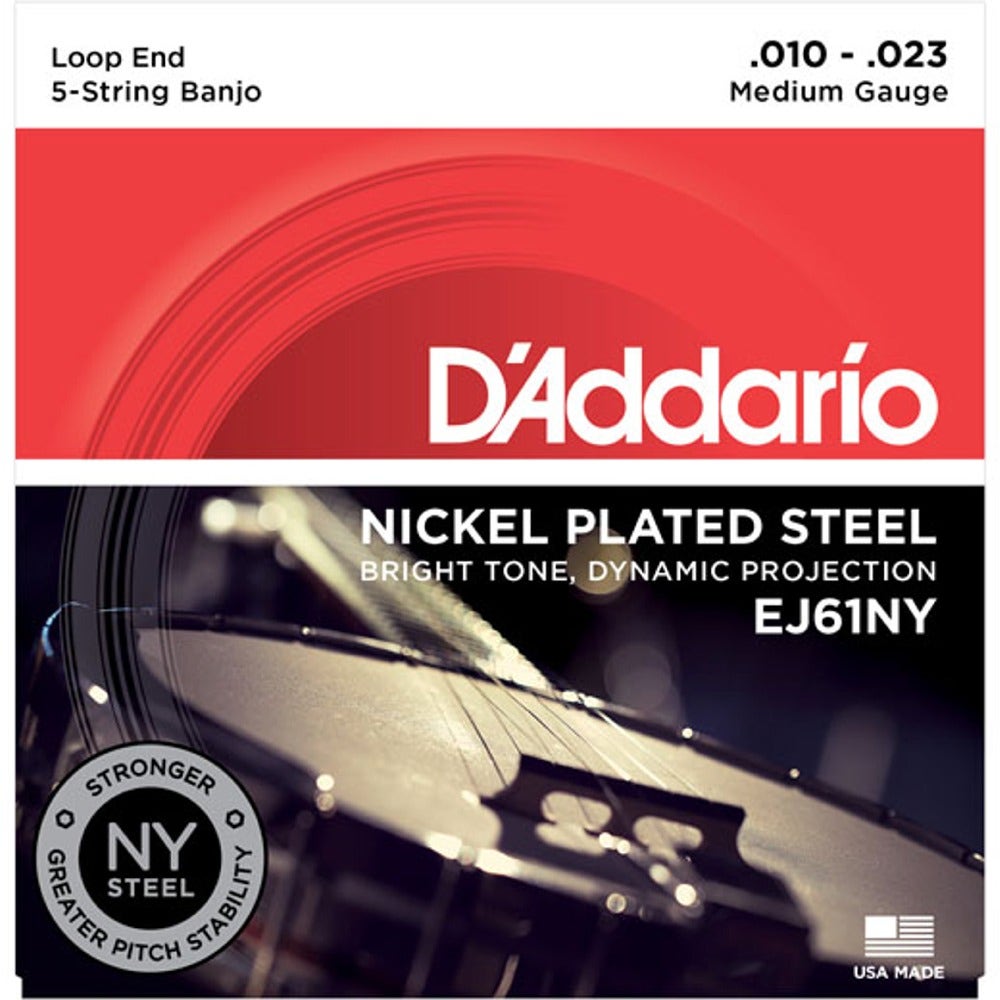 D'Addario EJ61NY Medium Nickel-Plated 5-String Banjo Strings Loop End 10-23