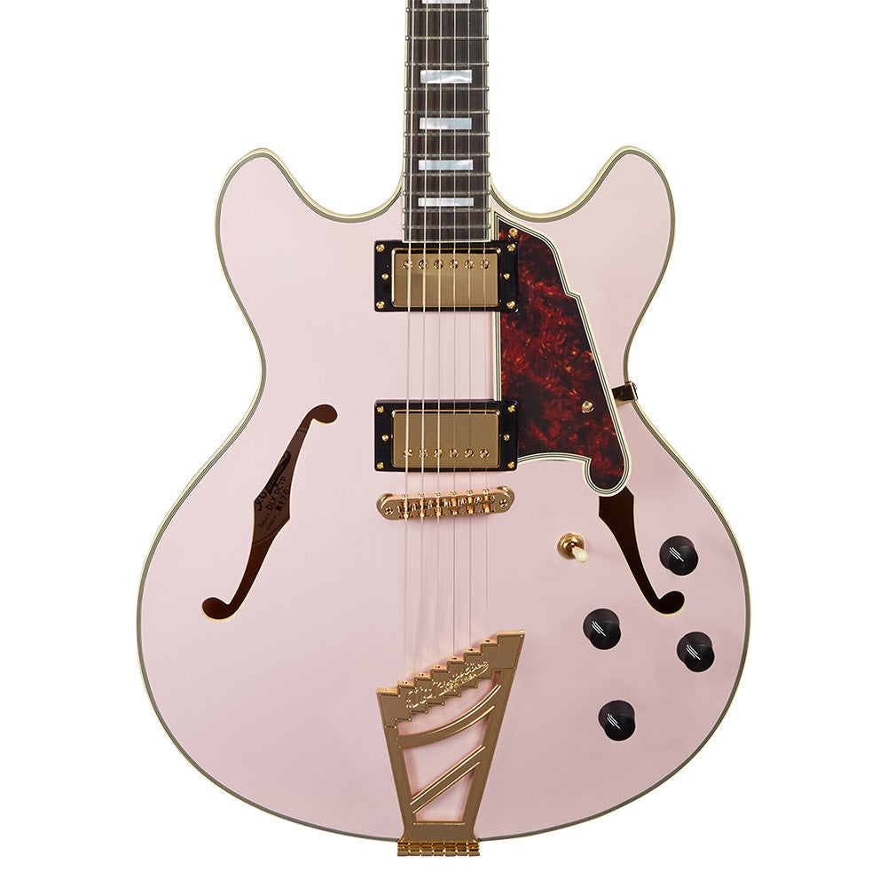 D'Angelico Guitars DADDCMPKGTCB Deluxe DC Electric Guitar, Stairstep Tailpiece, Matte Rose Pink