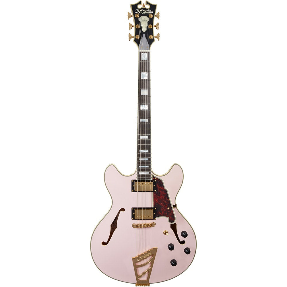 D'Angelico Guitars DADDCMPKGTCB Deluxe DC Electric Guitar, Stairstep Tailpiece, Matte Rose Pink