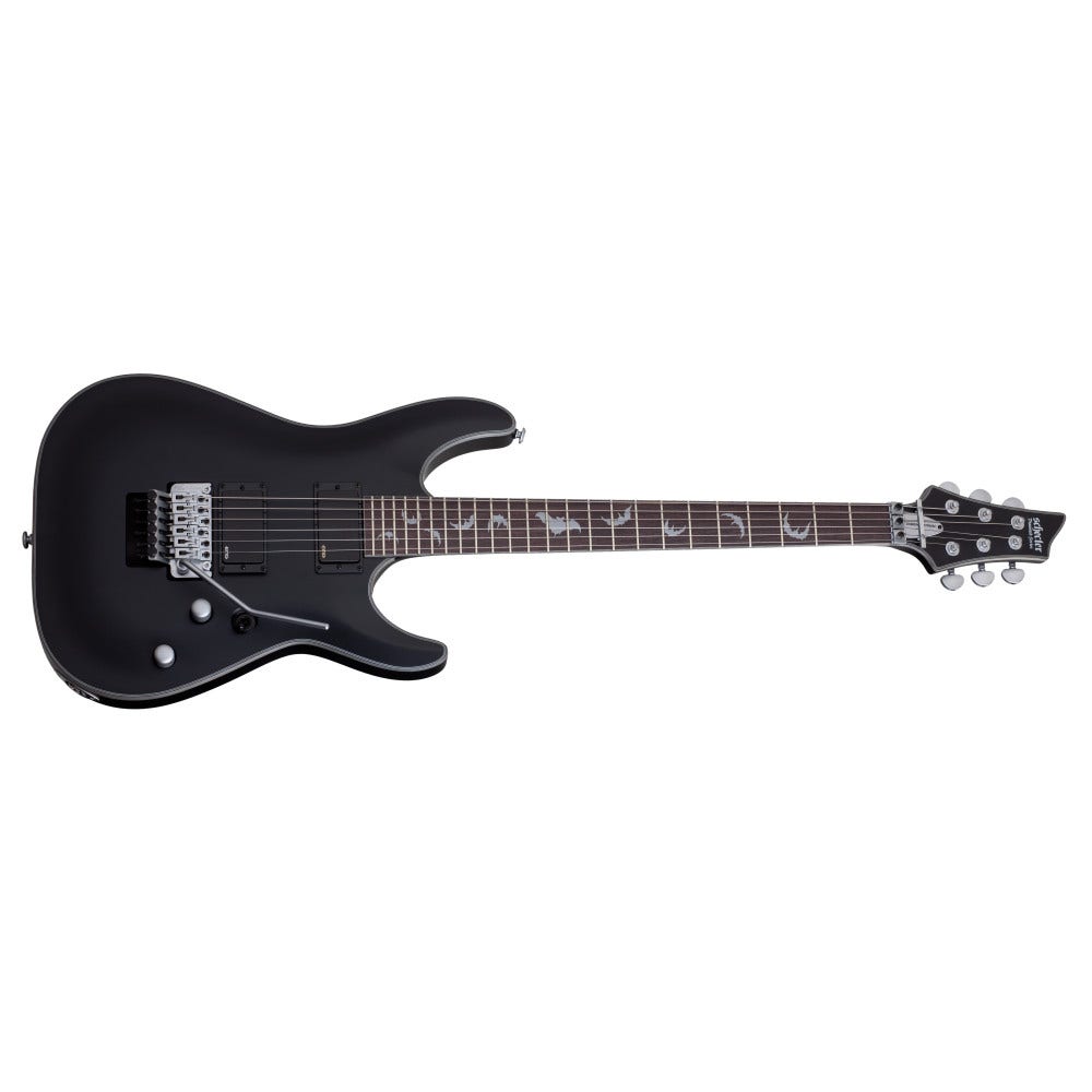 Schecter Damien Platinum-6 FR Floyd Rose Electric Guitar Satin Black Finish with Bat Inlays and EMG Pickups