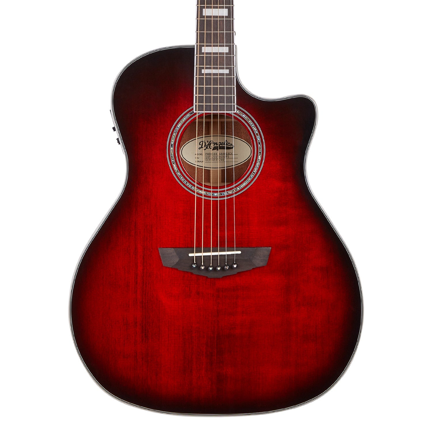 D'Angelico Premier Gramercy Acoustic Electirc Guitar, Ovangkol Fretboard, Trans Black Cherry Burst