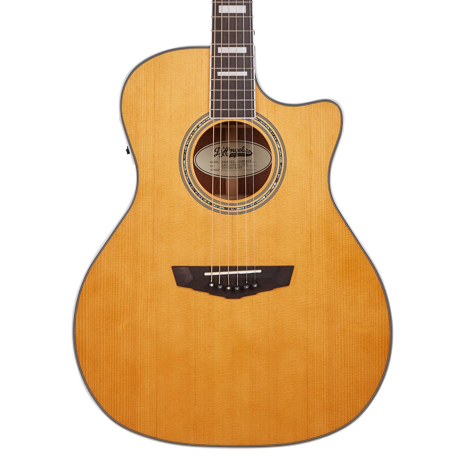D'Angelico Premier Gramercy Acoustic Electirc Guitar, Ovangkol Fretboard, Vintage Natural