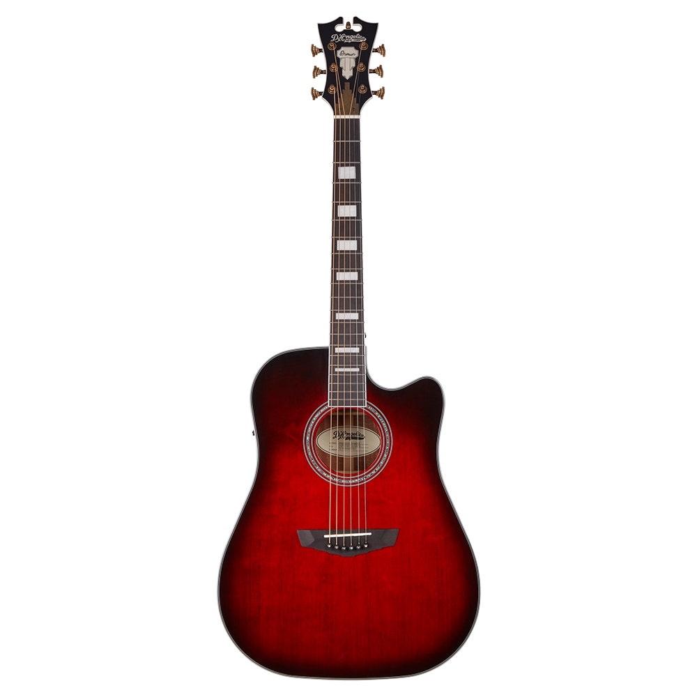 D'Angelico Guitars Premier Bowery Acoustic Electric Guitar, Ovangkol Fretboard, Trans Black Cherry Burst