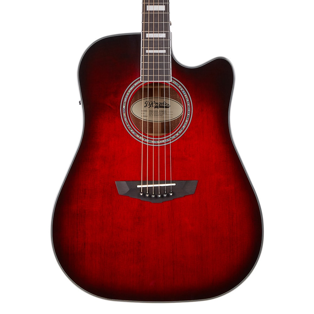 D'Angelico Guitars Premier Bowery Acoustic Electric Guitar, Ovangkol Fretboard, Trans Black Cherry Burst