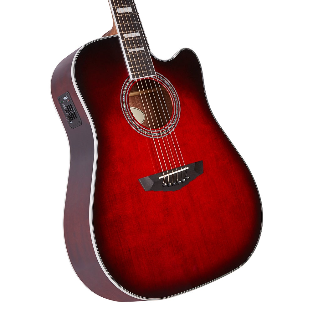 D'Angelico Guitars Premier Bowery Acoustic Electric Guitar, Ovangkol Fretboard, Trans Black Cherry Burst