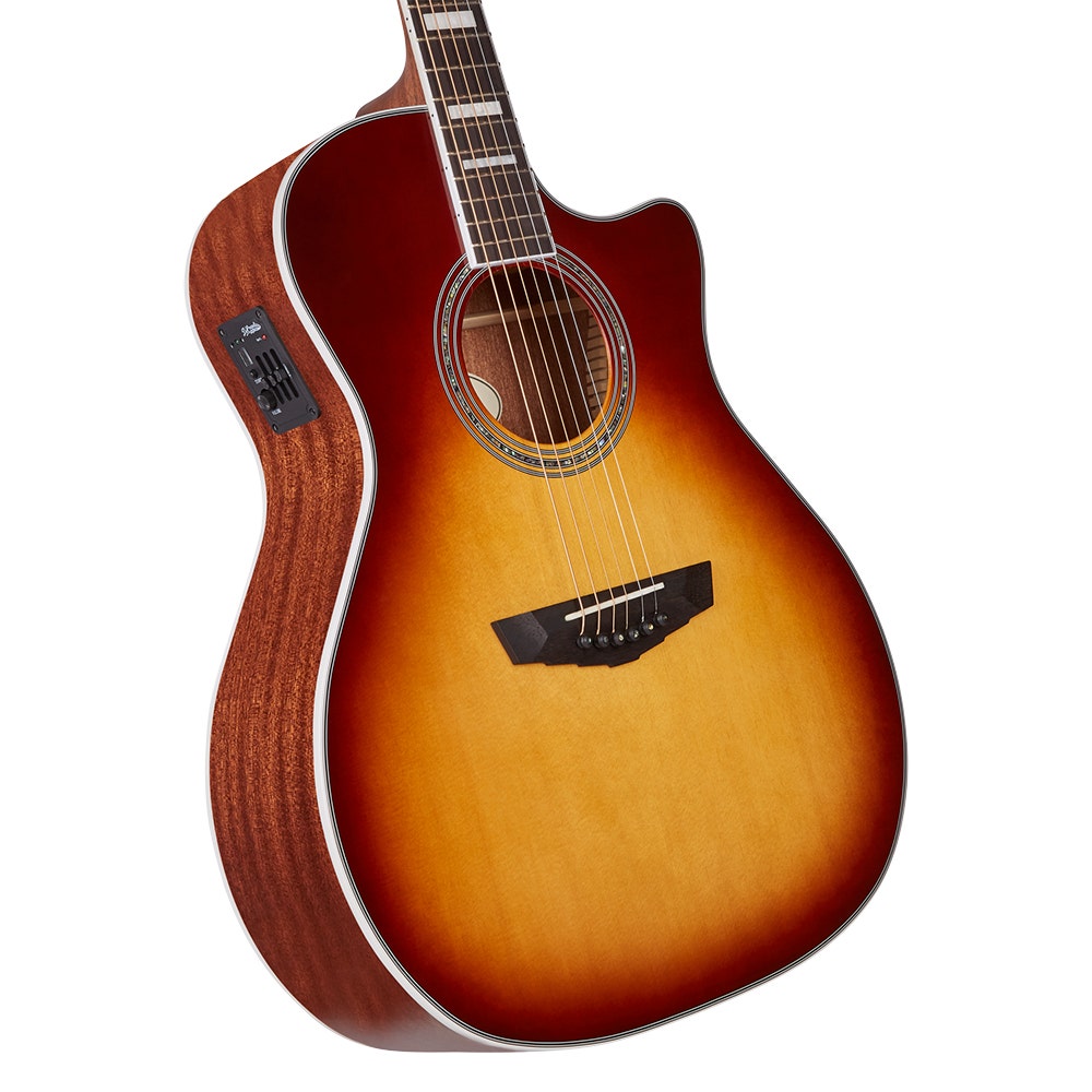 D'Angelico Guitars Premier Gramercy Acoustic Electric Guitar, Ovangkol Fretboard, Iced Tea Burst