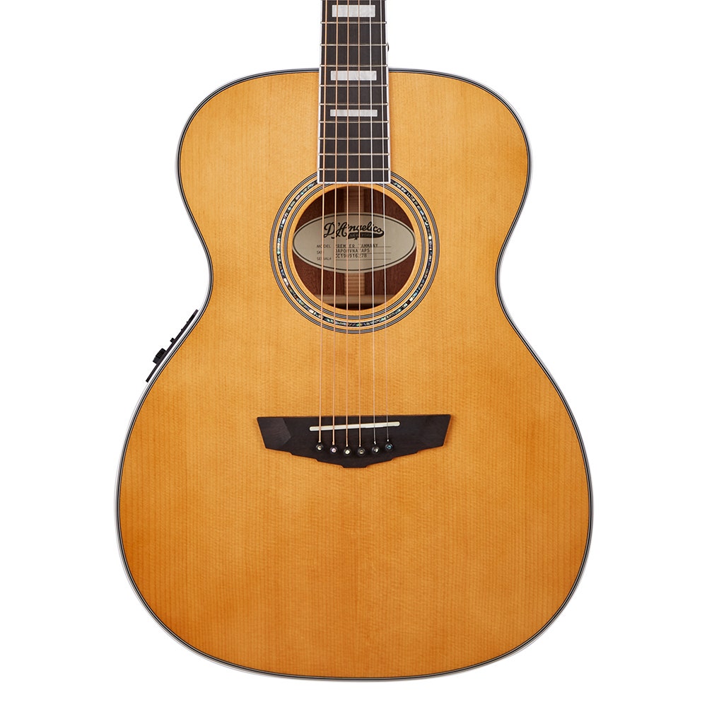 D'Angelico Guitars Premier Tammany Acoustic Electric Guitar, Ovangkol Fretboard, Vintage Natural