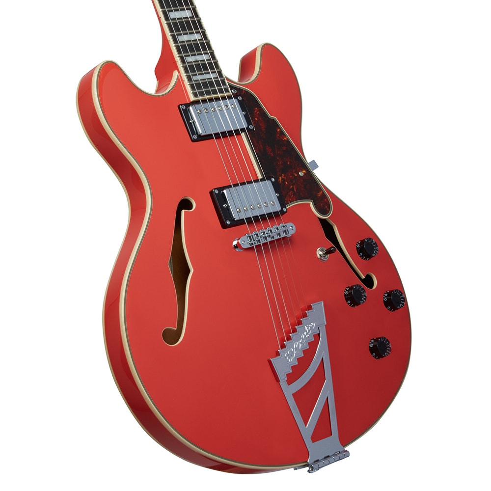 D'Angelico Guitars DAPDCFRCTCB Premier DC Electric Guitar, Stairstep Tailpiece, Fiesta Red