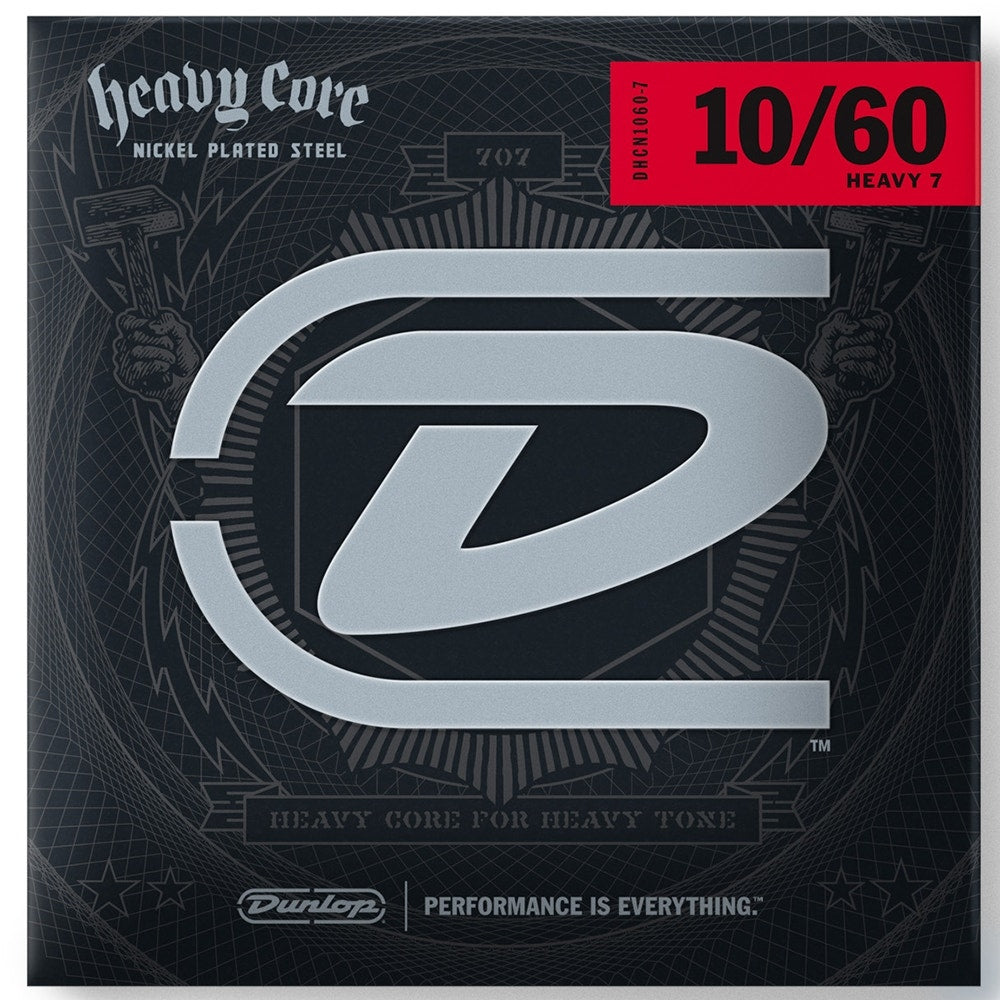 Dunlop DHCN1060-7 Heavy Core 7-String Nickel Plated Steel Electric Strings, Heavy 7 (10-60)