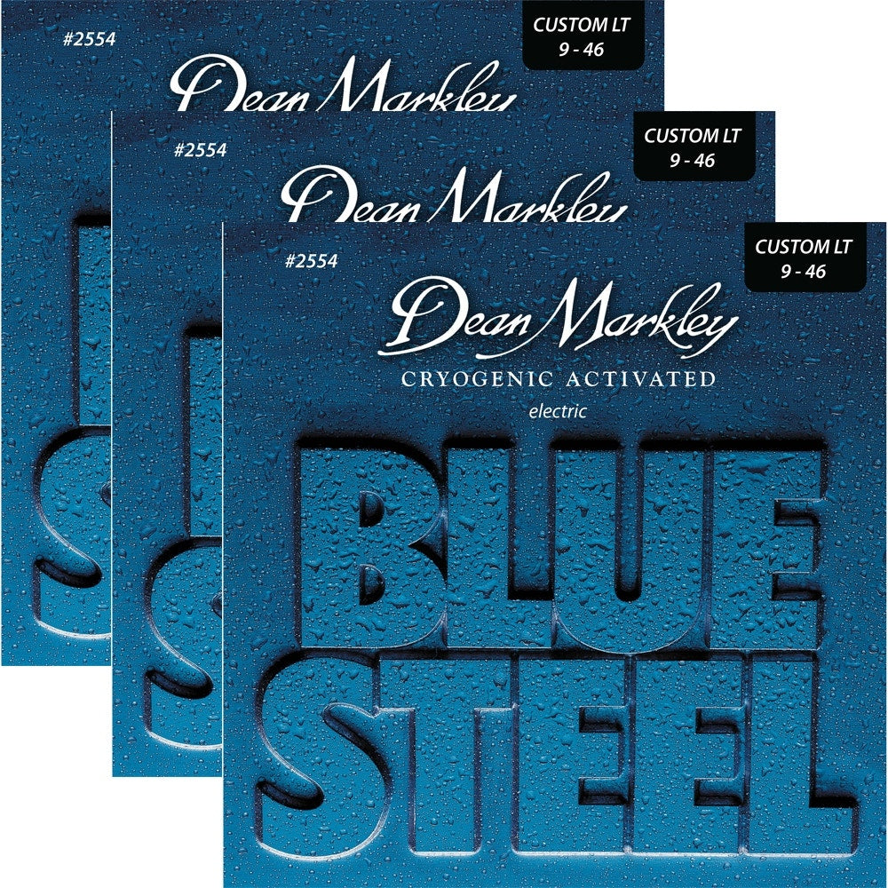 3-Pack of Dean Markley 2554 Blue Steel Electric Guitar Strings, Custom Light (9-46)