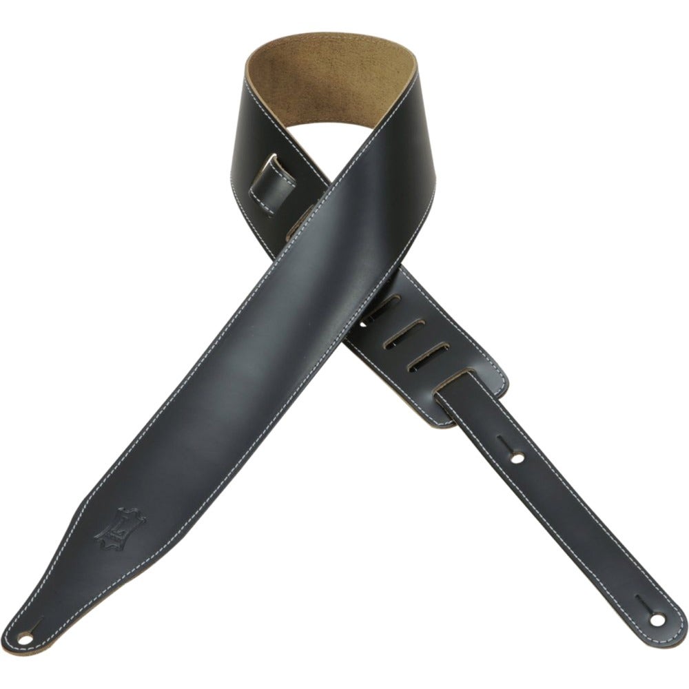 Levy's DM17 2-1/2" Leather Guitar Strap with Decorative Edge-stitching Black