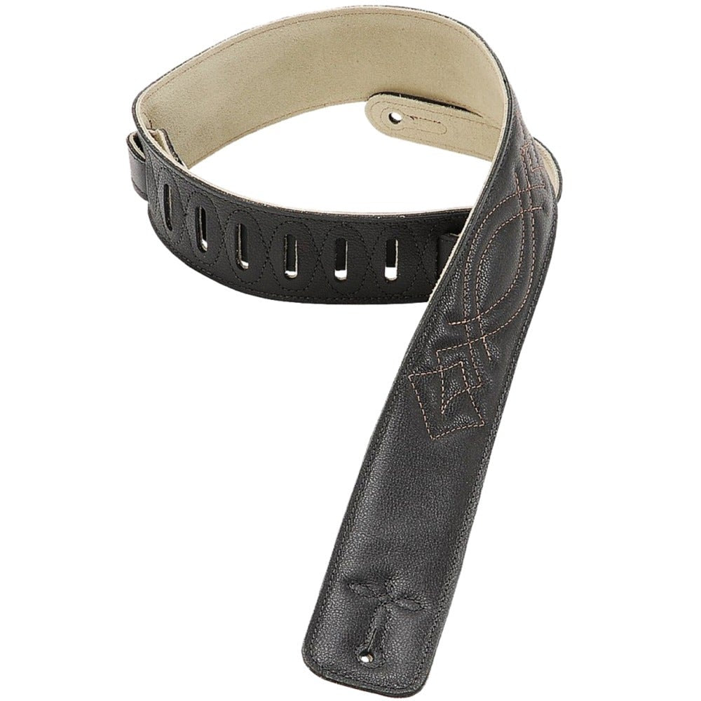 Levy's DM1SG 2½" Garment Leather Guitar Strap with Decorative Stitching and Foam Padding Black