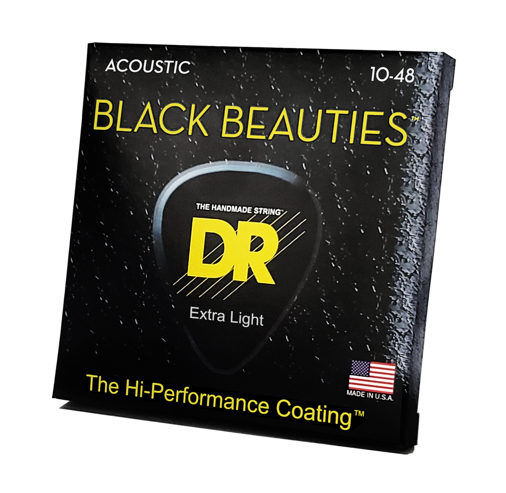 DR Strings Black Beauties Black Colored Acoustic Guitar Strings: Extra Light 10-48