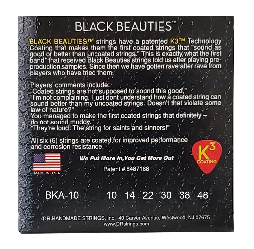 DR Strings Black Beauties Black Colored Acoustic Guitar Strings: Extra Light 10-48