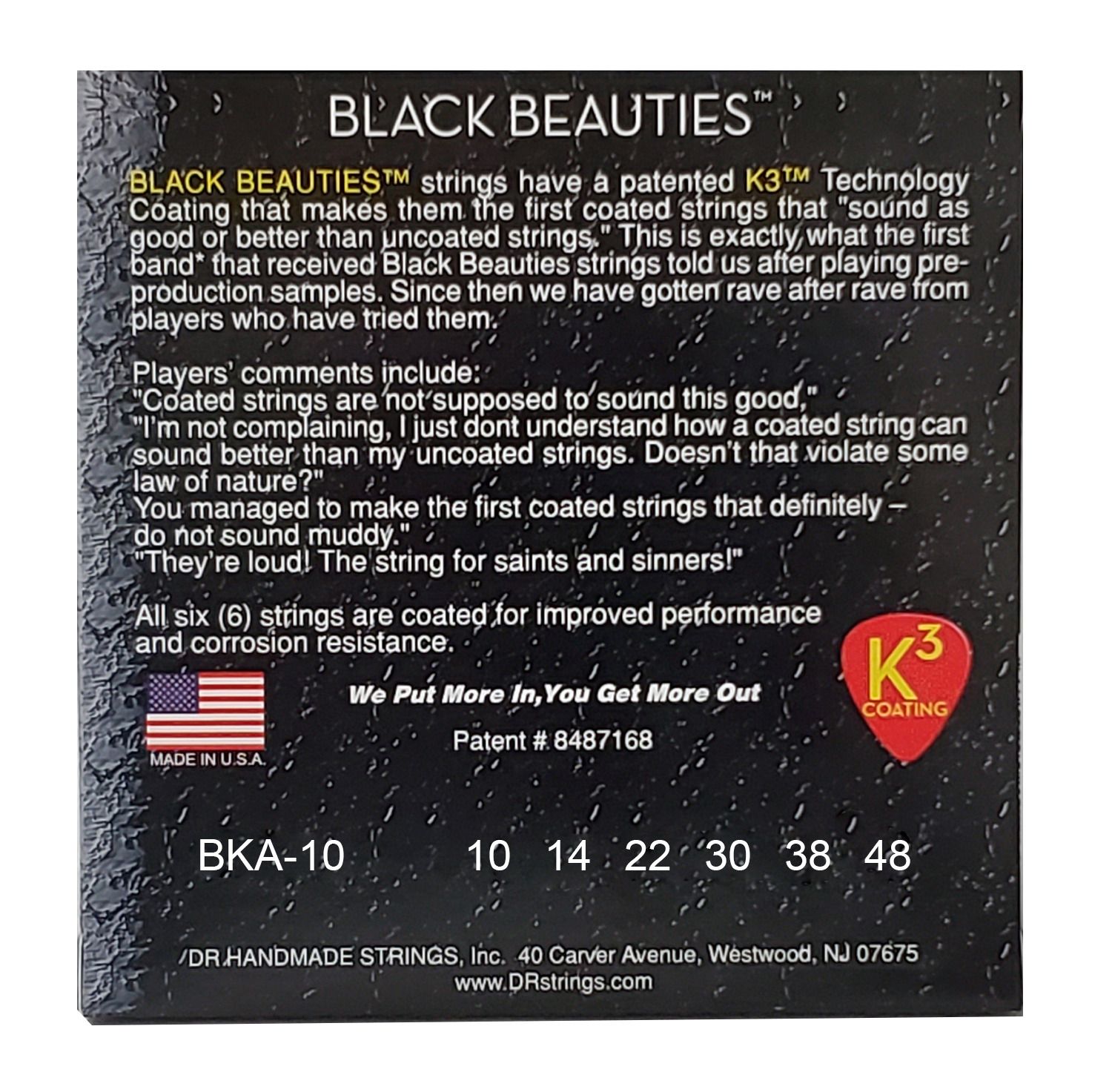 DR Strings Black Beauties Black Colored Acoustic Guitar Strings: Extra Light 10-48